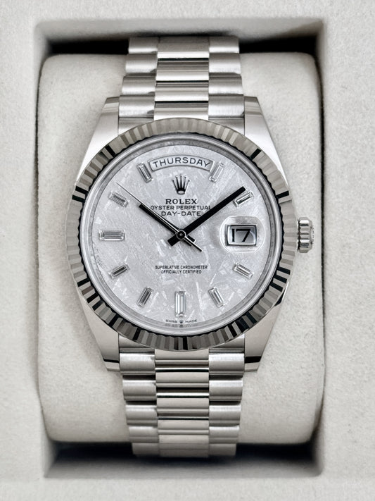 NEW 2026 Rolex Day-Date 40mm 228239 White Gold Meteorite Diamond Dial (NEW STYLE CARD)