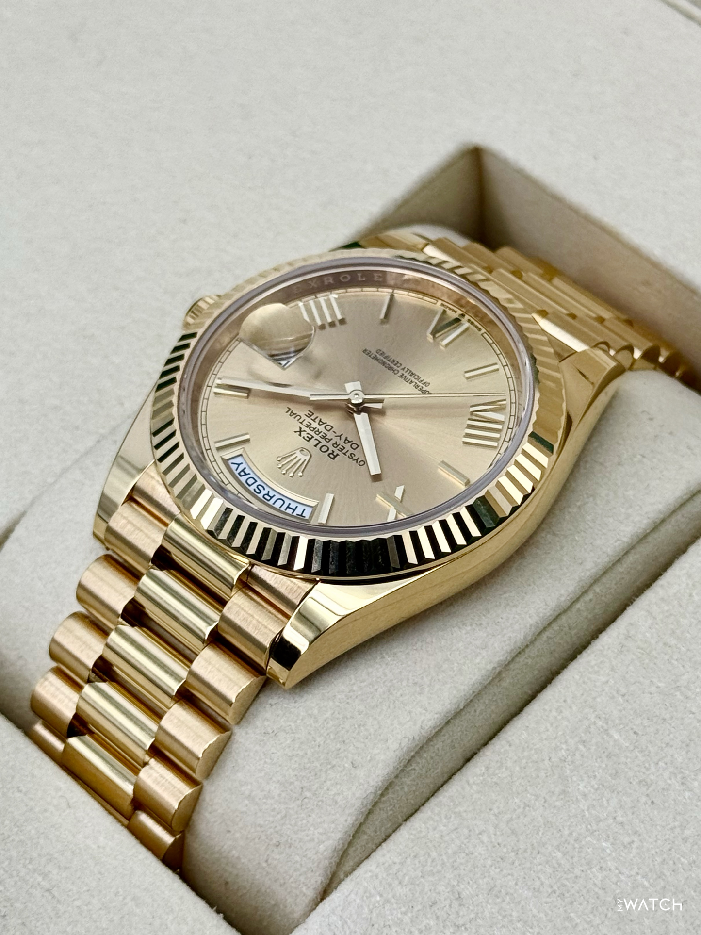 2025 Rolex Day-Date 40mm 228238 Presidential Champagne Roman Numeral Dial - MyWatchLLC