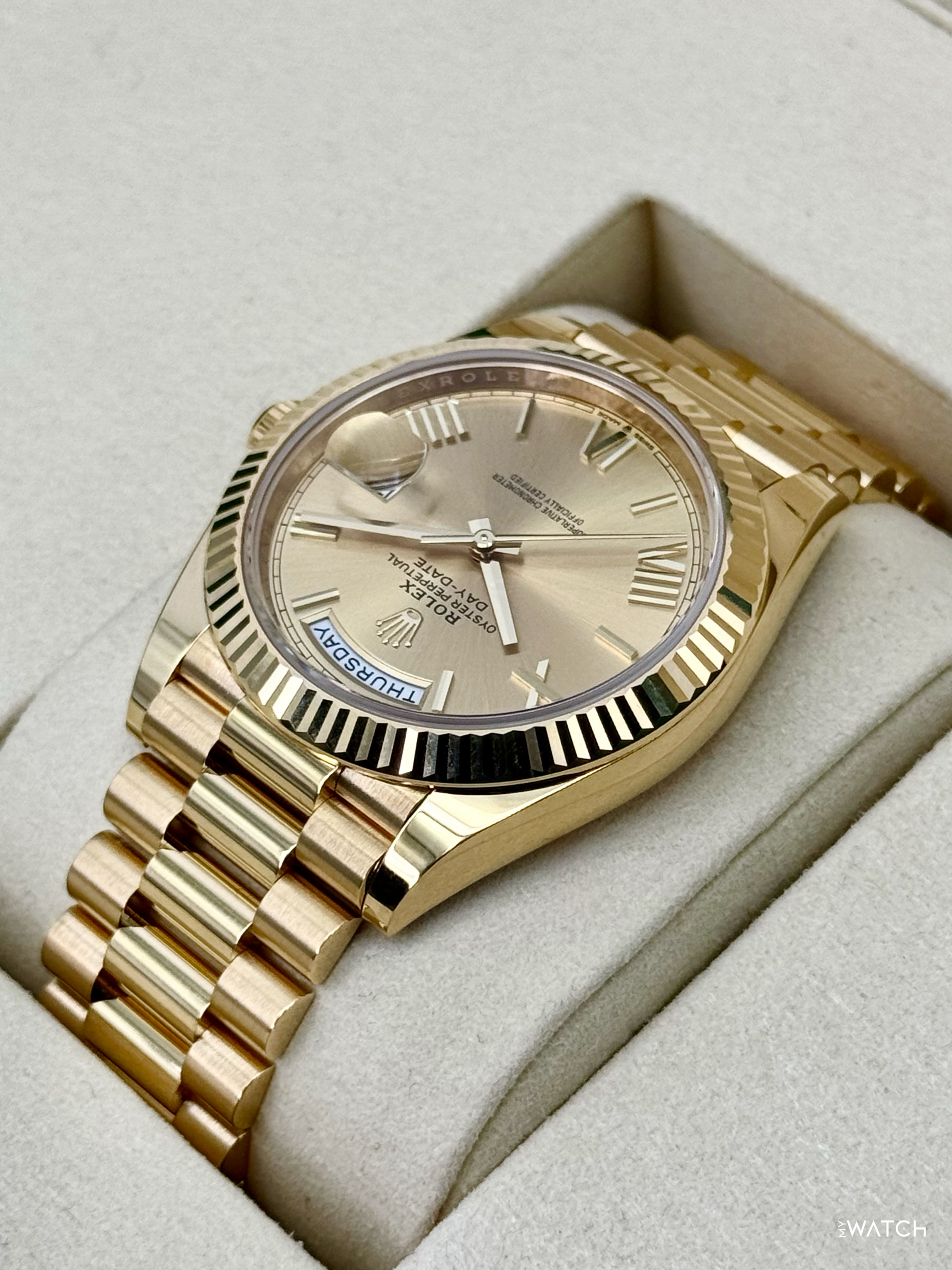 2025 Rolex Day-Date 40mm 228238 Presidential Champagne Roman Numeral Dial - MyWatchLLC