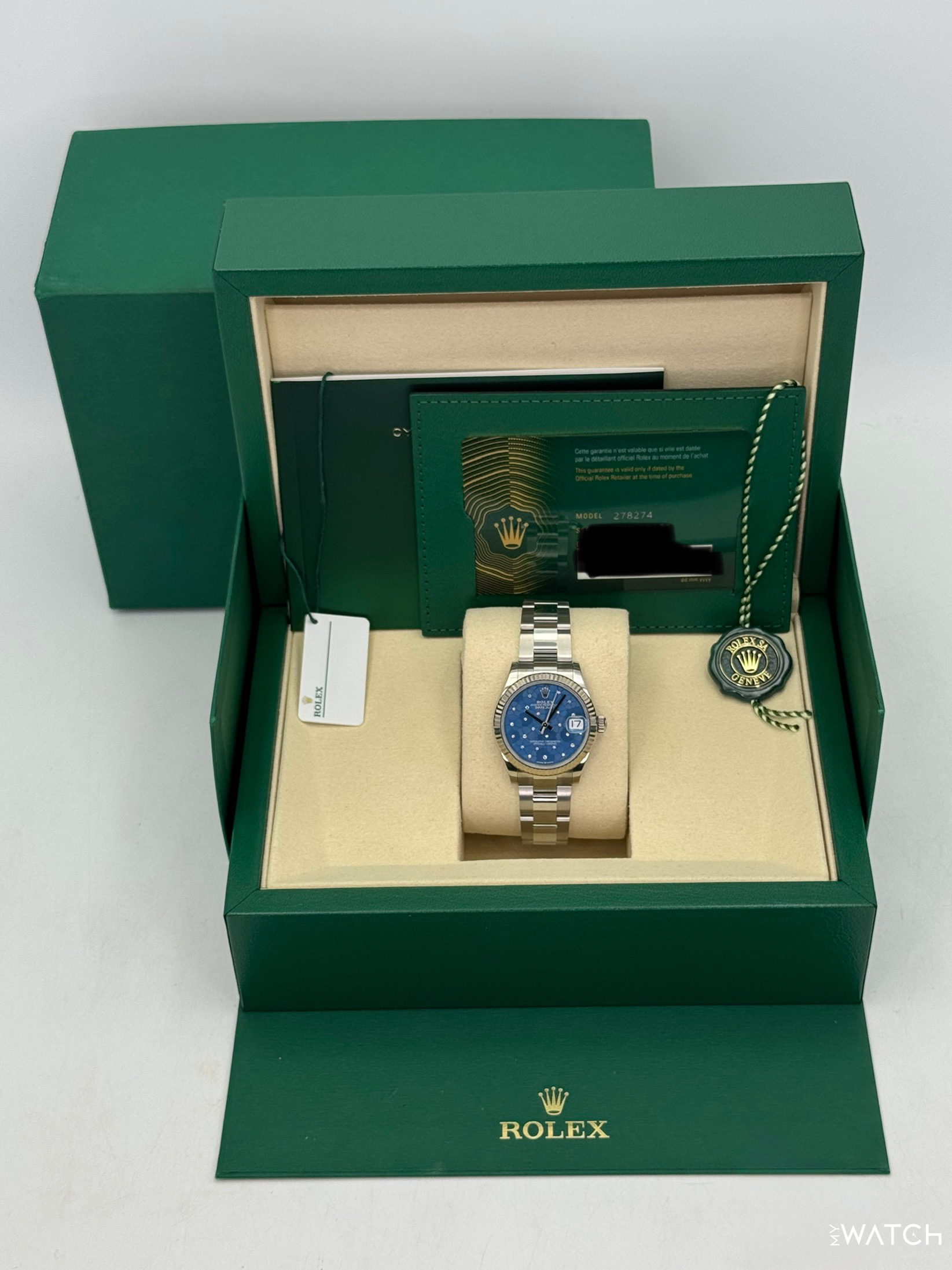 2025 Rolex Lady Datejust 31mm 278274 Stainless Steel Oyster Azzuro Blue Floral Dial - MyWatchLLC