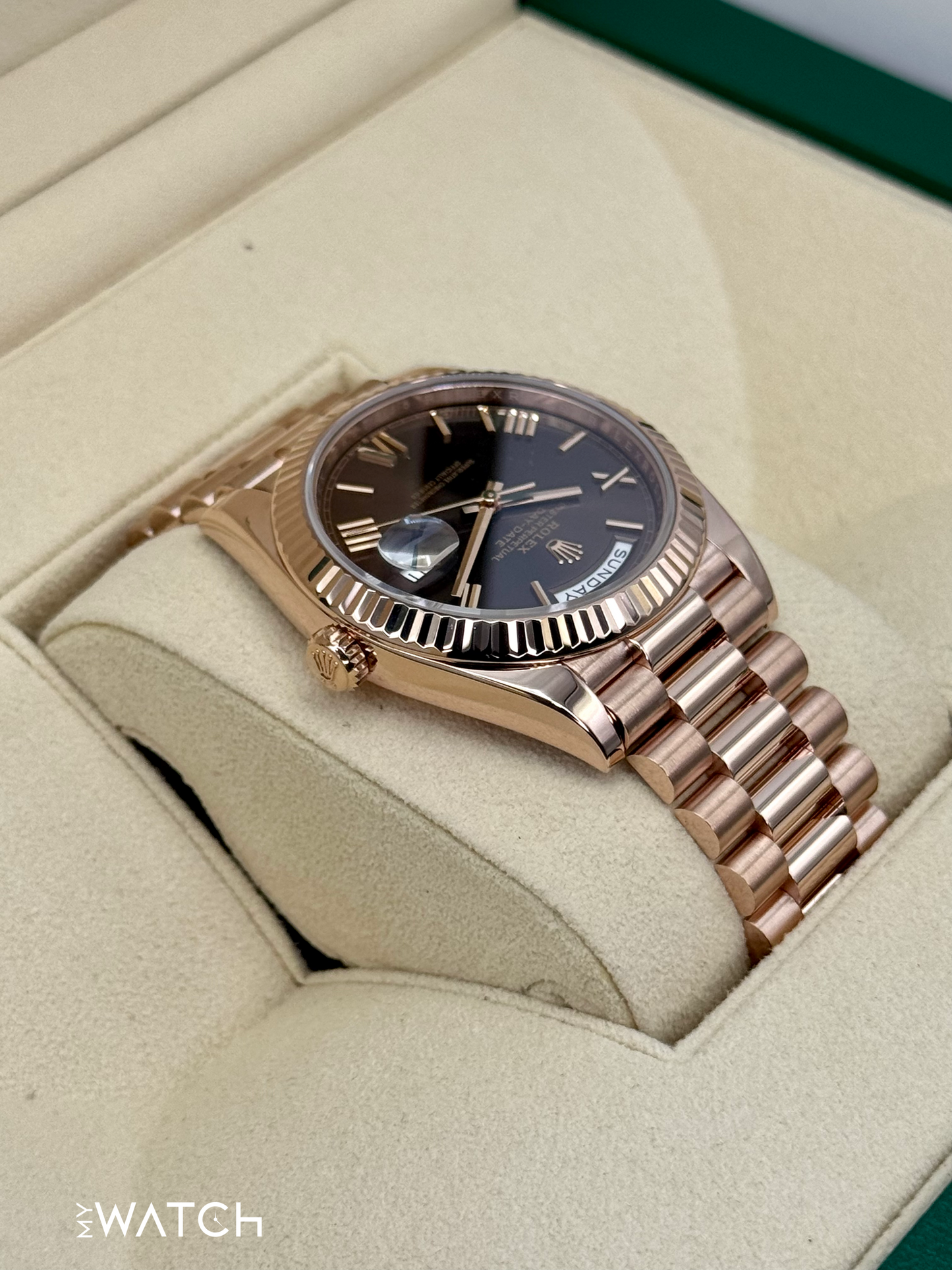 2023 Rolex Day-Date 40mm 228235 Presidential Rose Gold Chocolate Dial