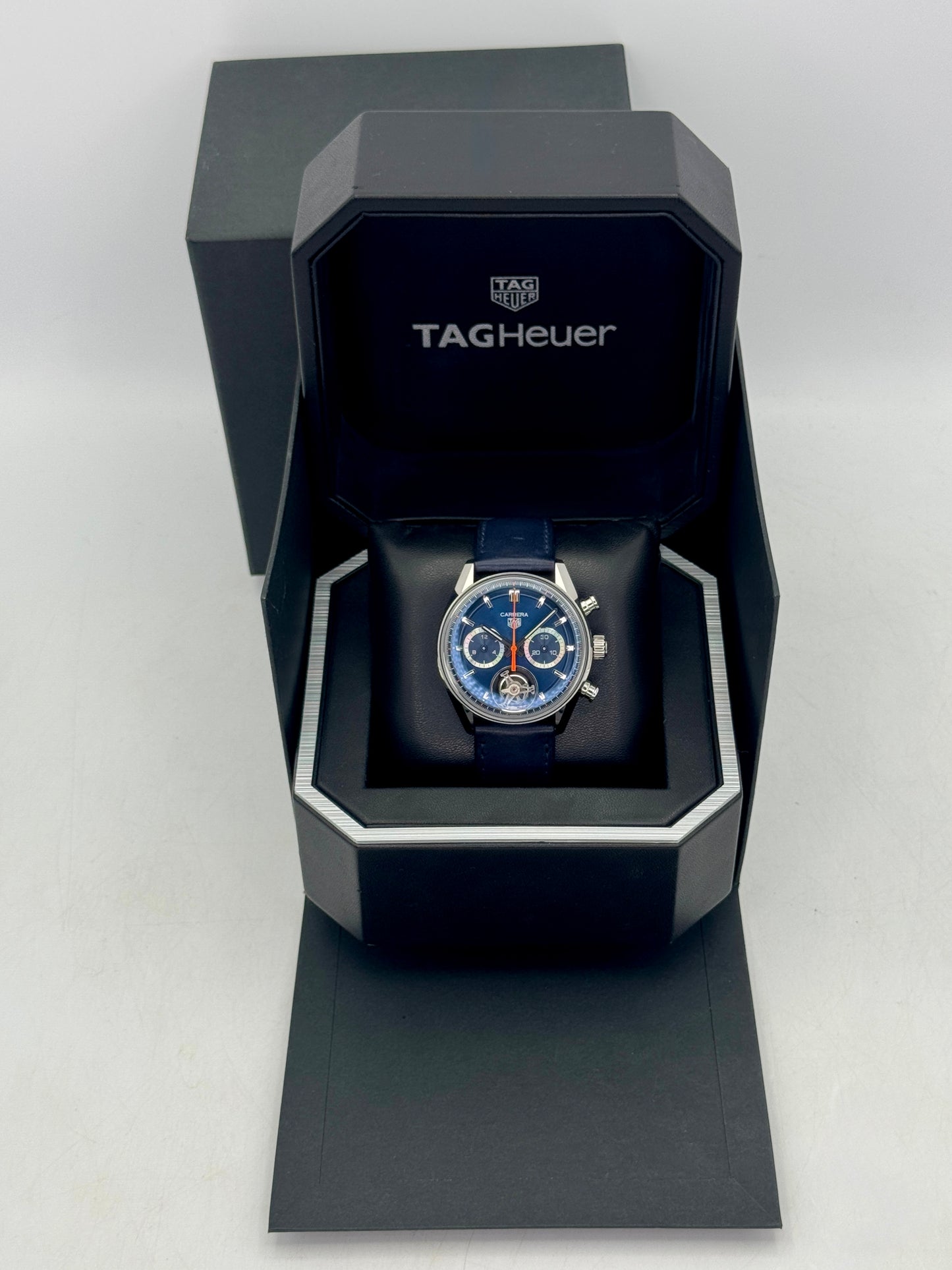 2023 TAG Heuer Carrera Tourbillon Chronograph 42mm CBS5010.FC6543 Blue Dial
