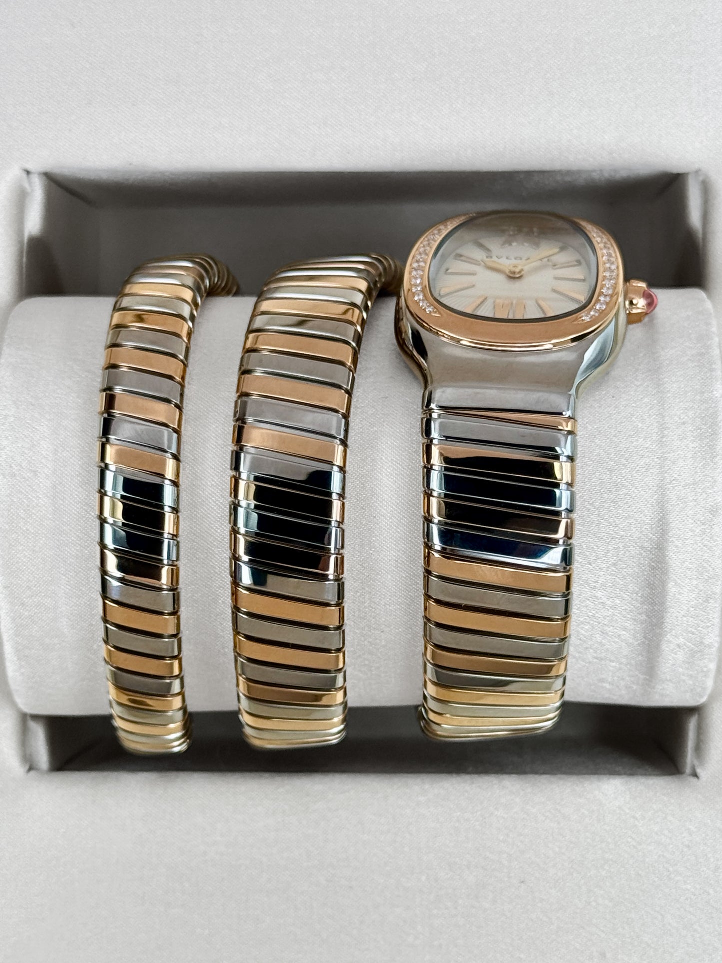 Bvlgari Serpenti Tubogas 35mm Silver Opaline Dial 18kt Rose & Steel 103149