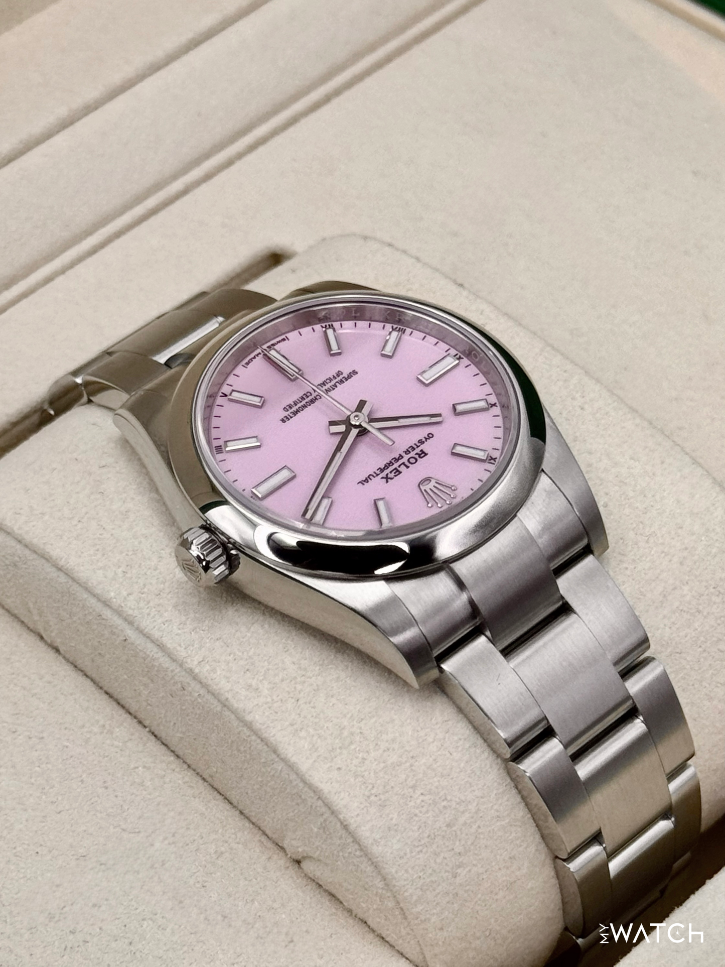NEW 2025 Rolex Oyster Perpetual 34mm 124200 Stainless Steel Candy Pink Dial - MyWatchLLC