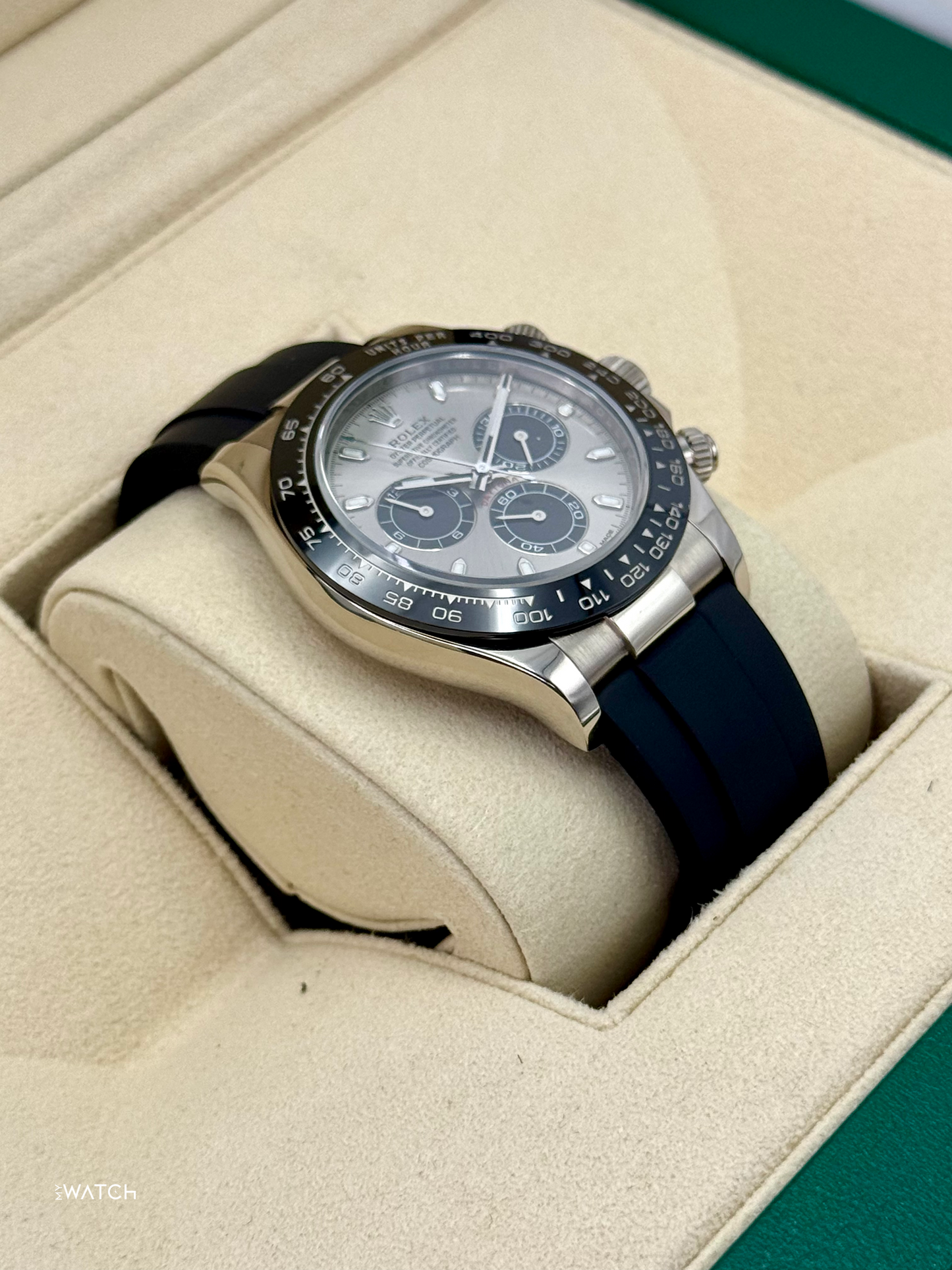 2018 Rolex Daytona 40mm 116519LN White Gold Oysterflex Silver Ghost Dial