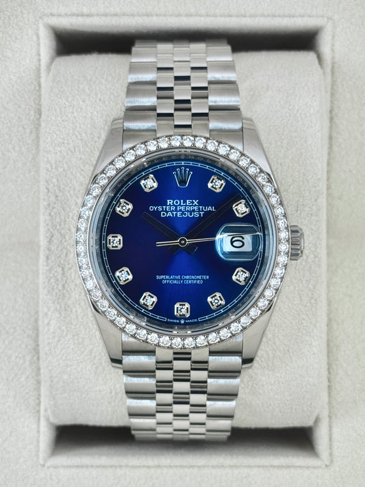 2024 Rolex Datejust 36mm 126284RBR Stainless Steel Jubilee Blue Diamond Dial