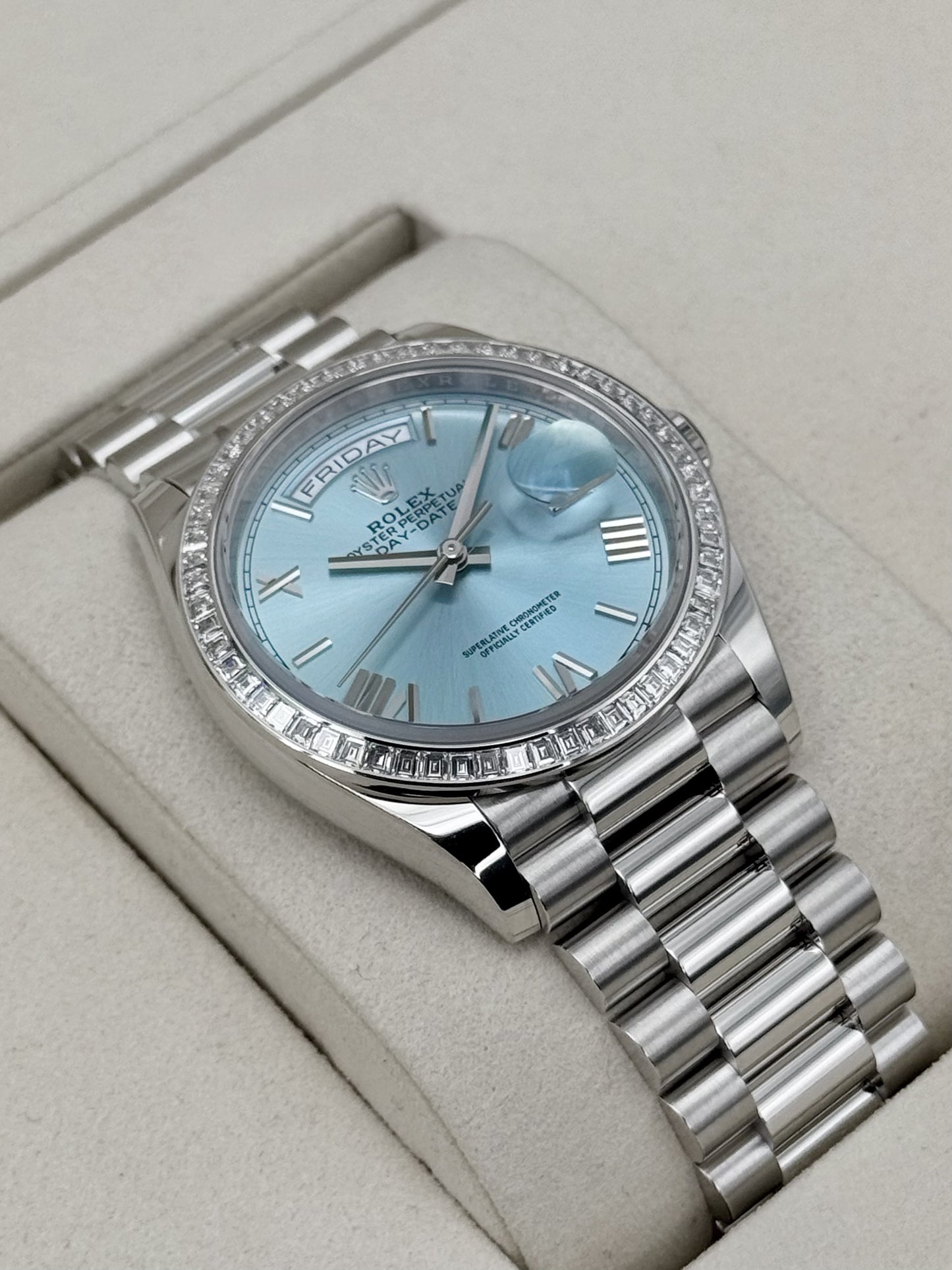 NEW 2026 Rolex Day-Date 40mm 128396TBR Ice Blue Roman Numeral Dial