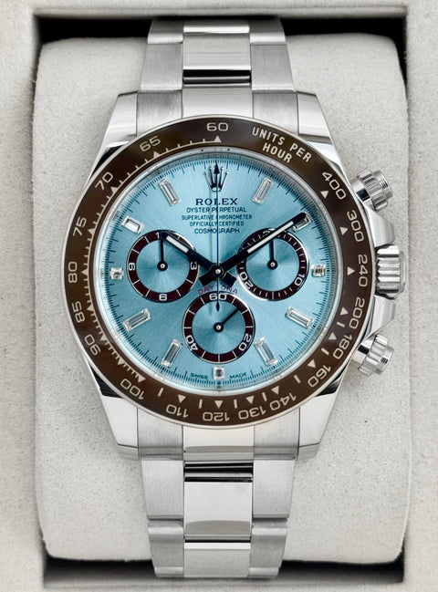 NEW 2026 Rolex Daytona 40mm 126506 Platinum Ice-Blue Diamond Baguette Dial (NEW STYLE CARD)