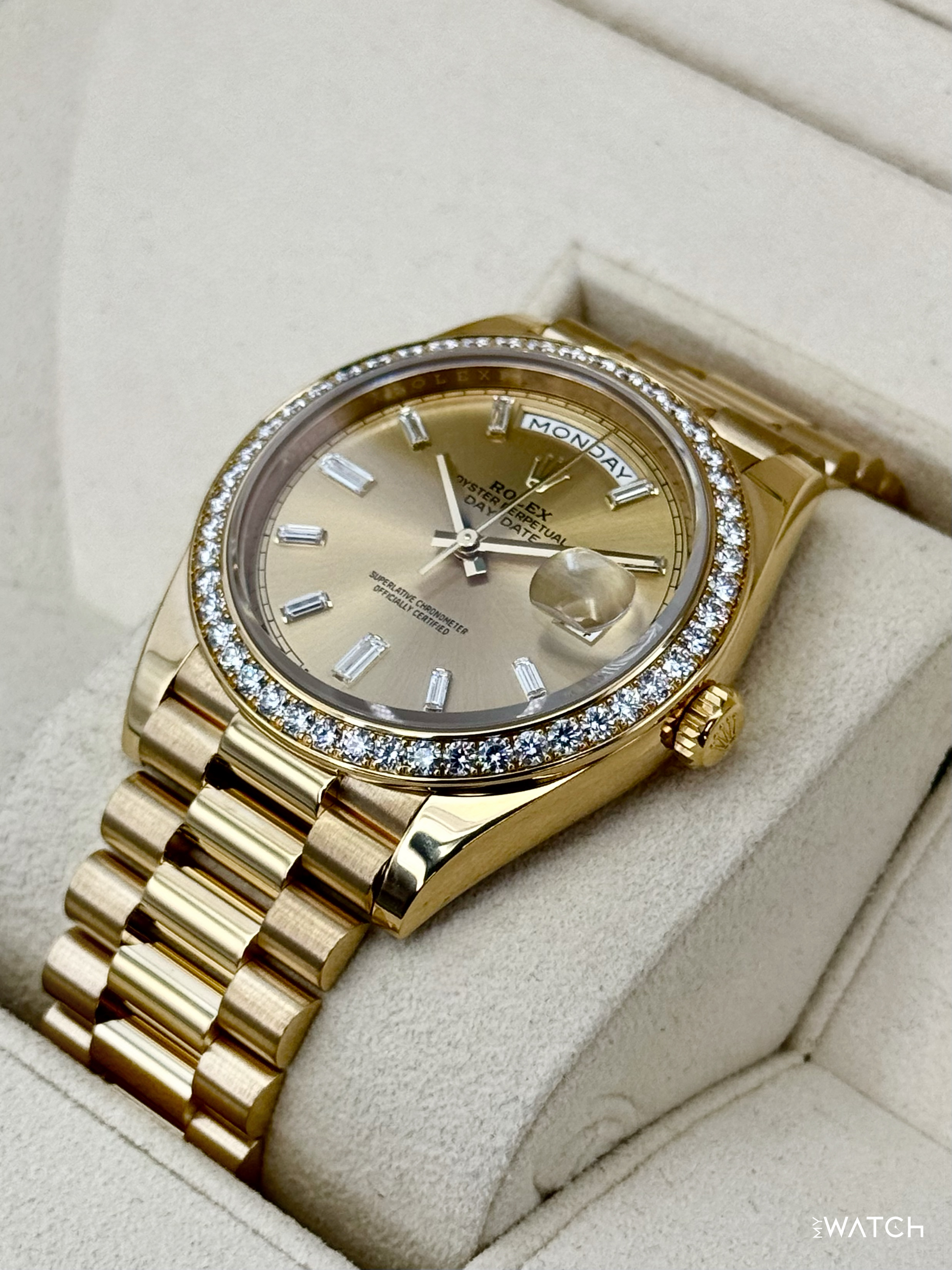 2021 Rolex Day-Date 40mm 228348RBR Presidential Champagne Diamond Dial - MyWatchLLC