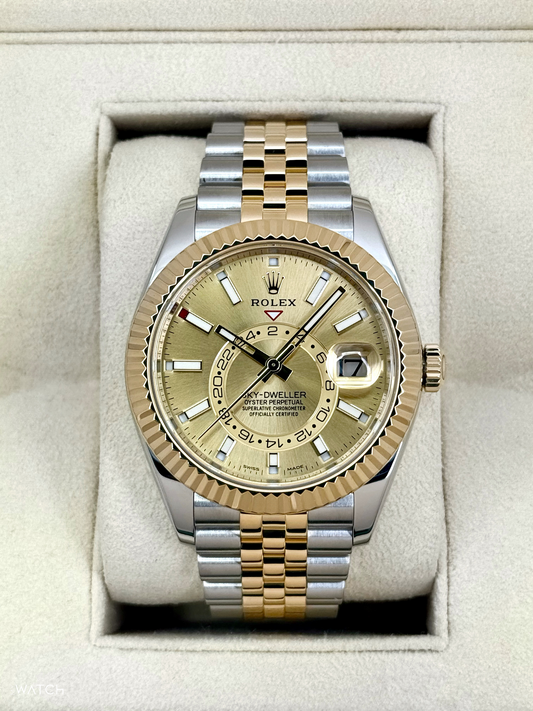 2022 Rolex Sky-Dweller 42mm 326933 Two-Tone Jubilee Champagne Dial