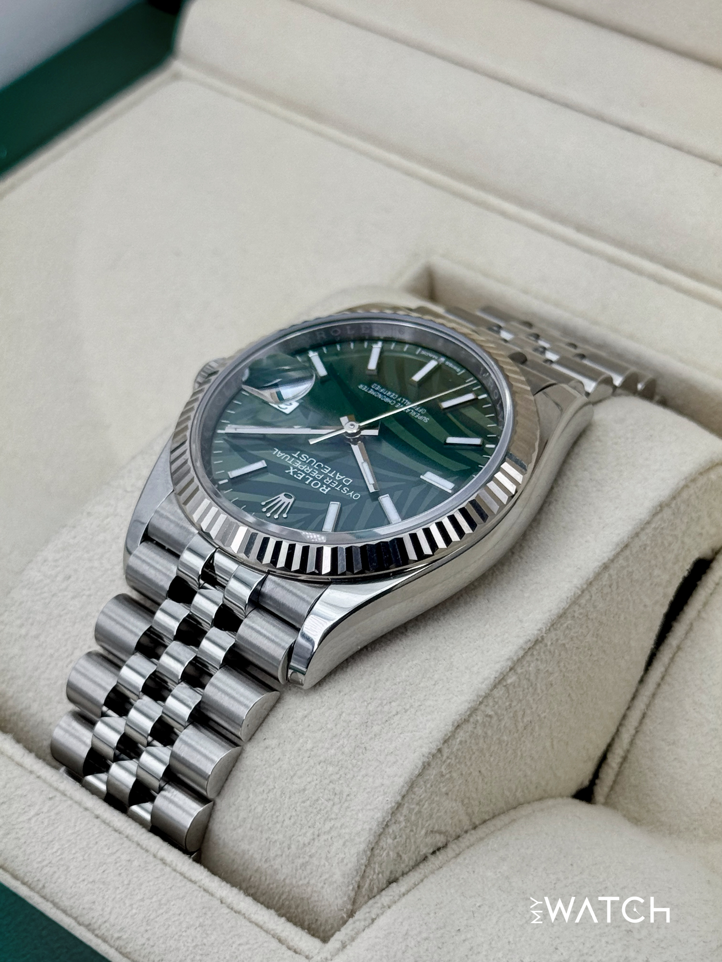 2023 Rolex Datejust 36mm 126234 Stainless Steel Jubilee Green Palm Motif Dial
