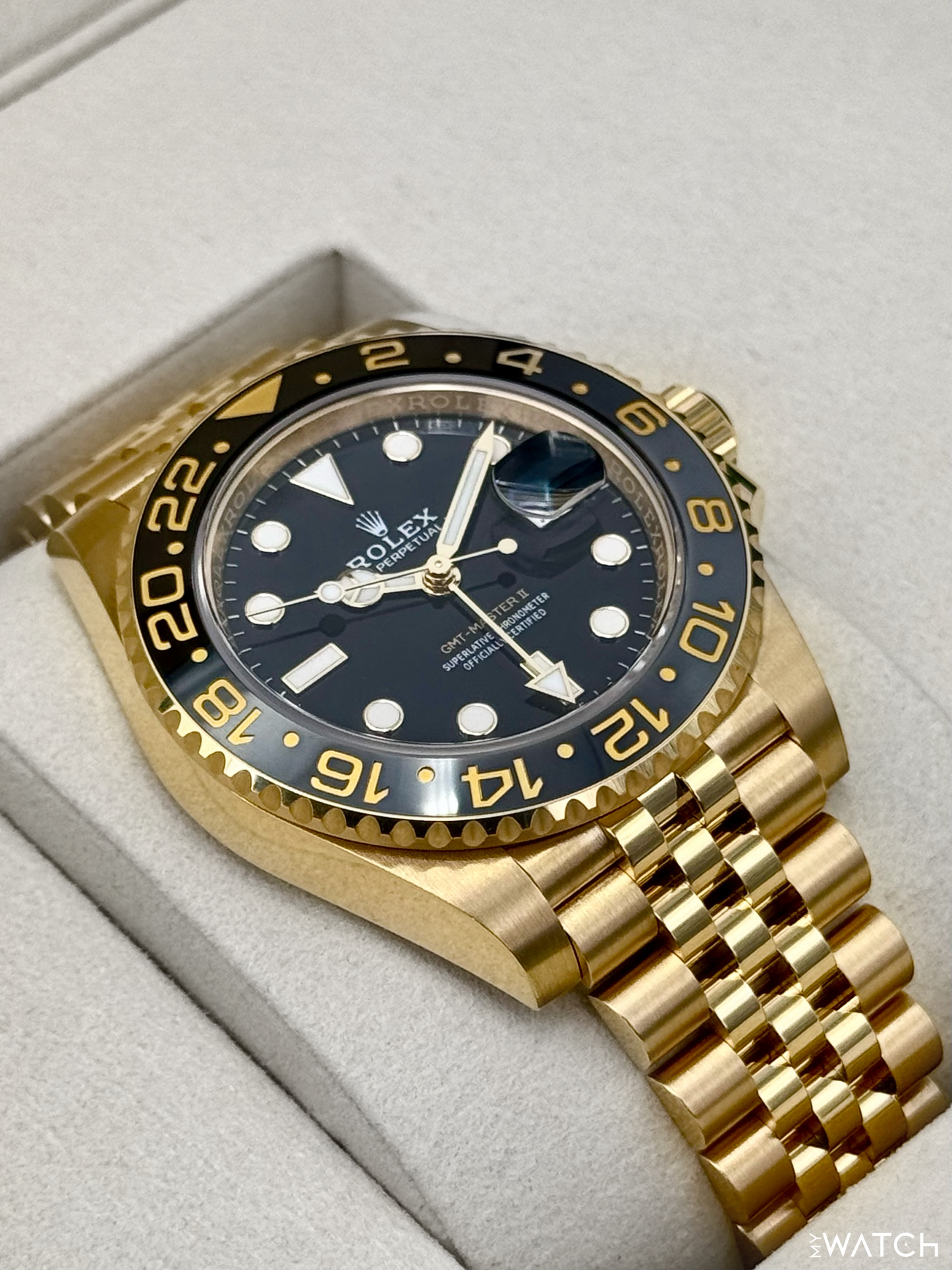 NEW 2026 Rolex GMT-Master II 40mm 126718GRNR Yellow Gold Jubilee Black Dial - MyWatchLLC