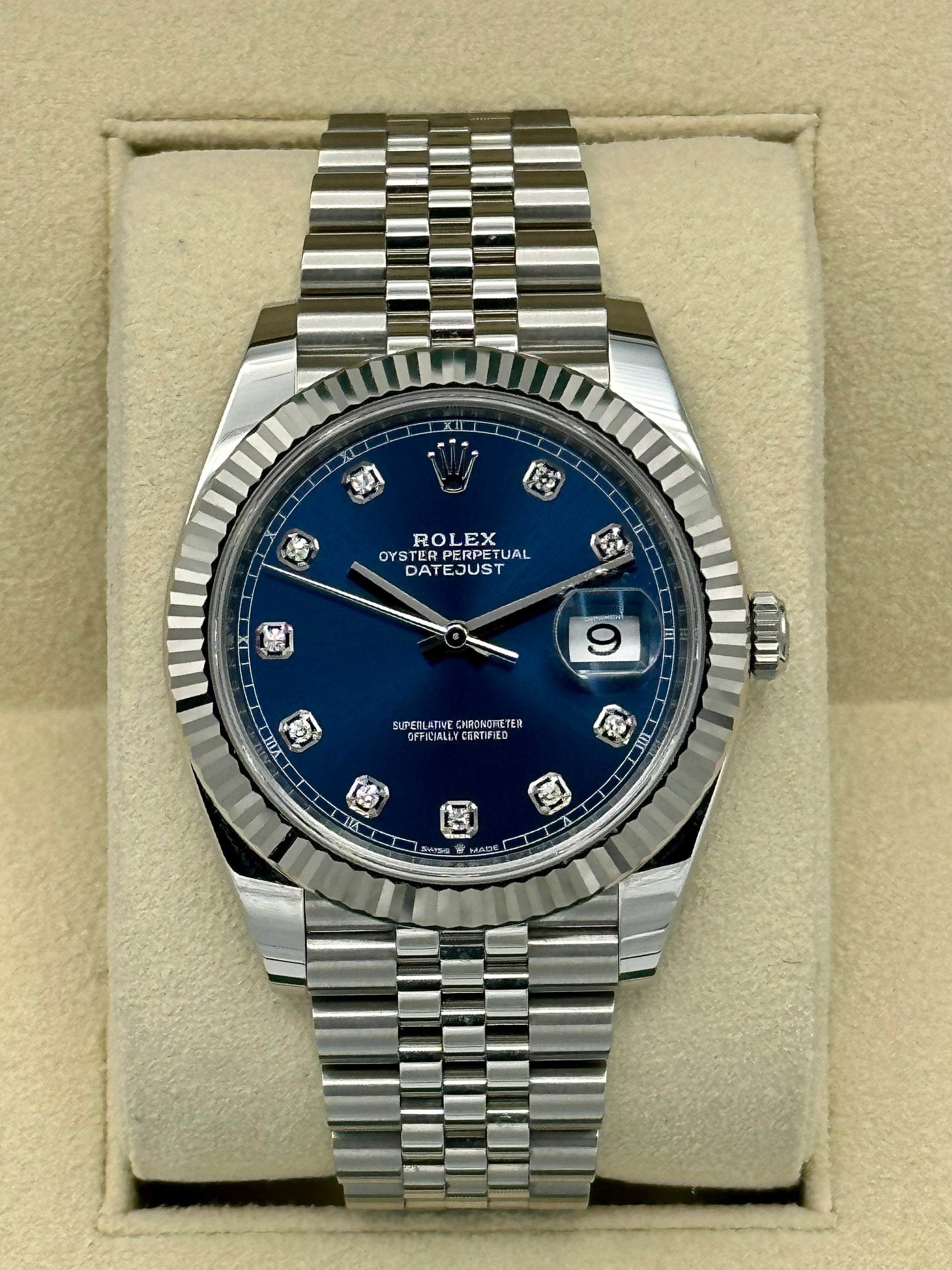 2022 Rolex Datejust 41mm 126334 Stainless Steel Jubilee Dlue Diamond Dial - MyWatchLLC