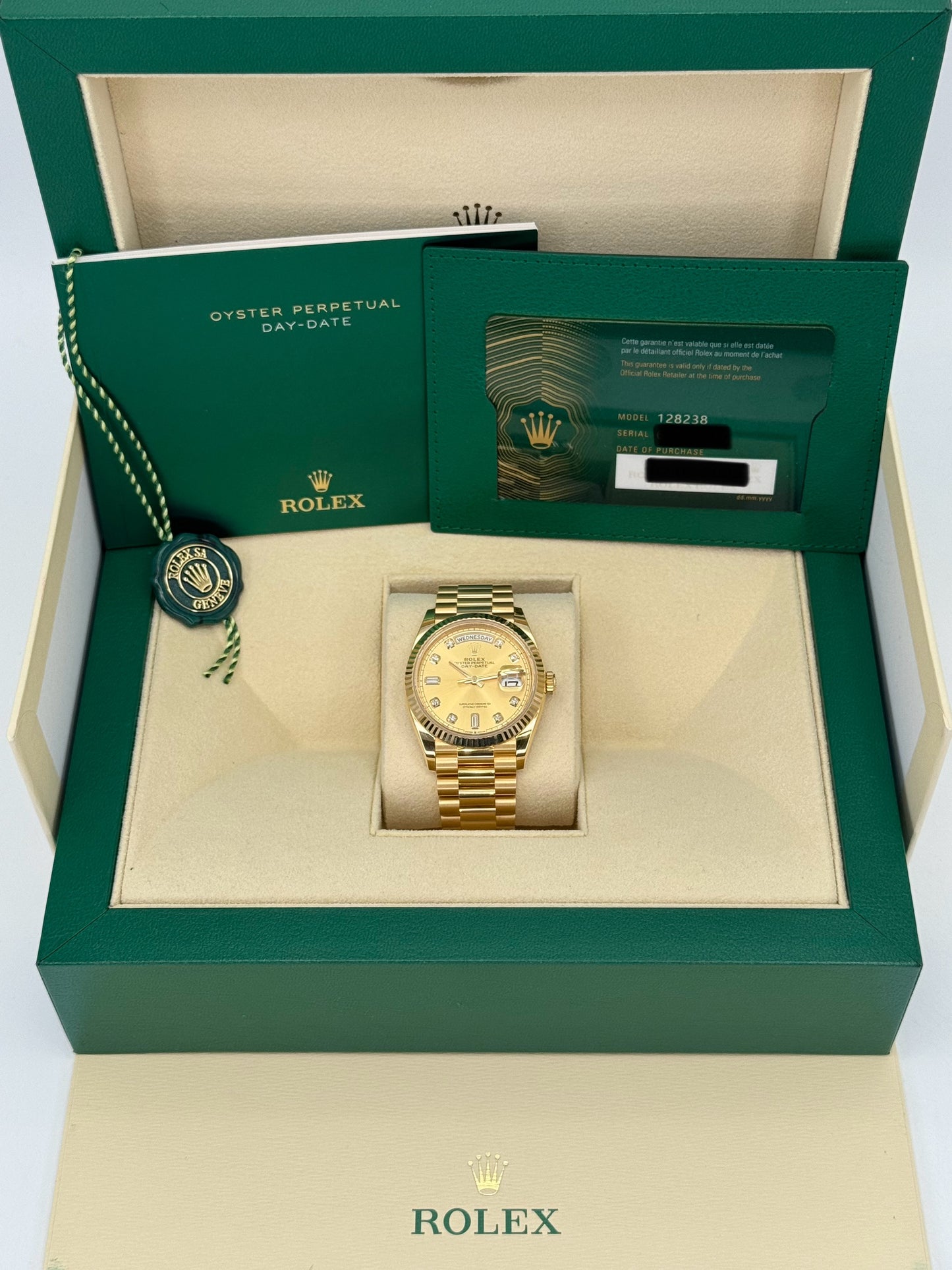 NEW 2023 Rolex Day-Date 36mm 128238 Presidential Champagne Diamond Dial - MyWatchLLC