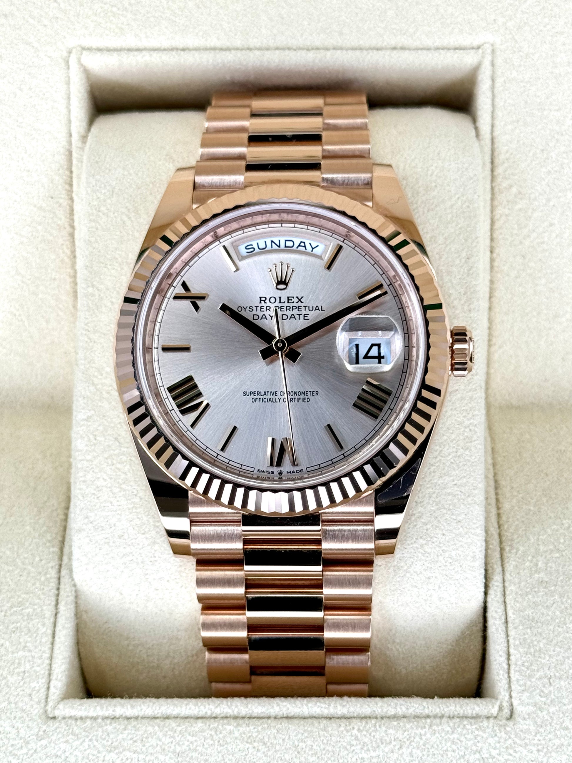 NEW 2021 Rolex Day-Date 40mm 228235 Rose Gold Sundust Dial - MyWatchLLC
