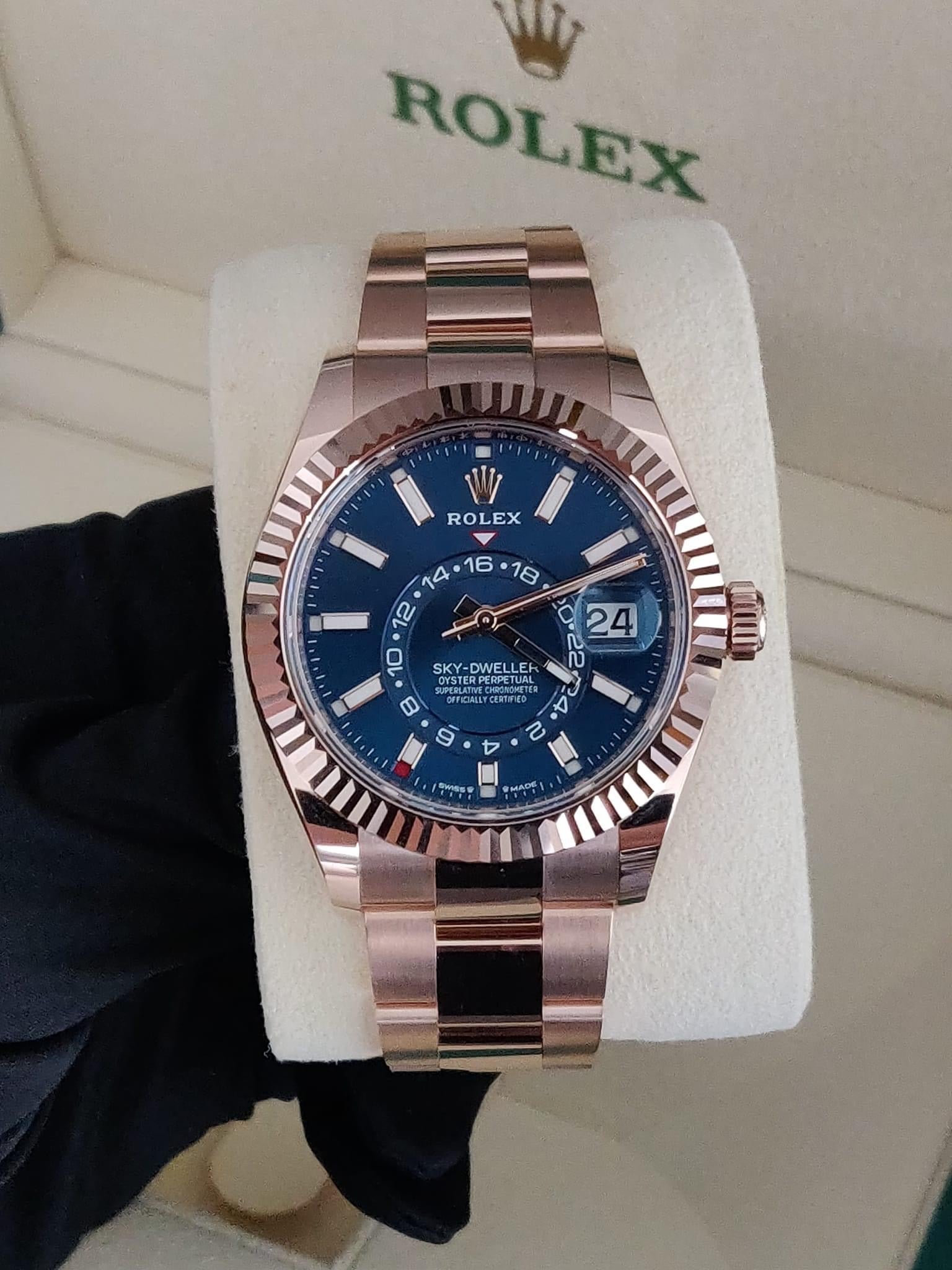 NEW 2023 Rolex Sky-Dweller 42mm 336935 Rose Gold Blue Dial - MyWatchLLC