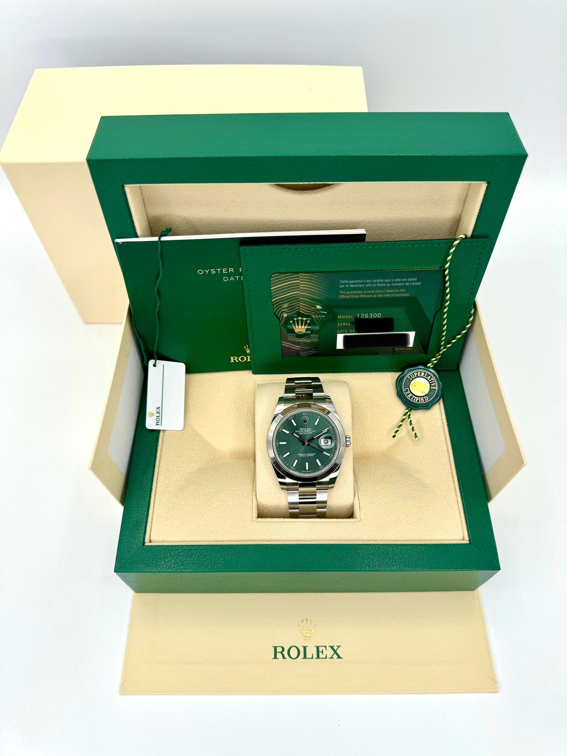 NEW 2023 Rolex Datejust 41mm 126300 Stainless Steel Oyster Green Dial - MyWatchLLC