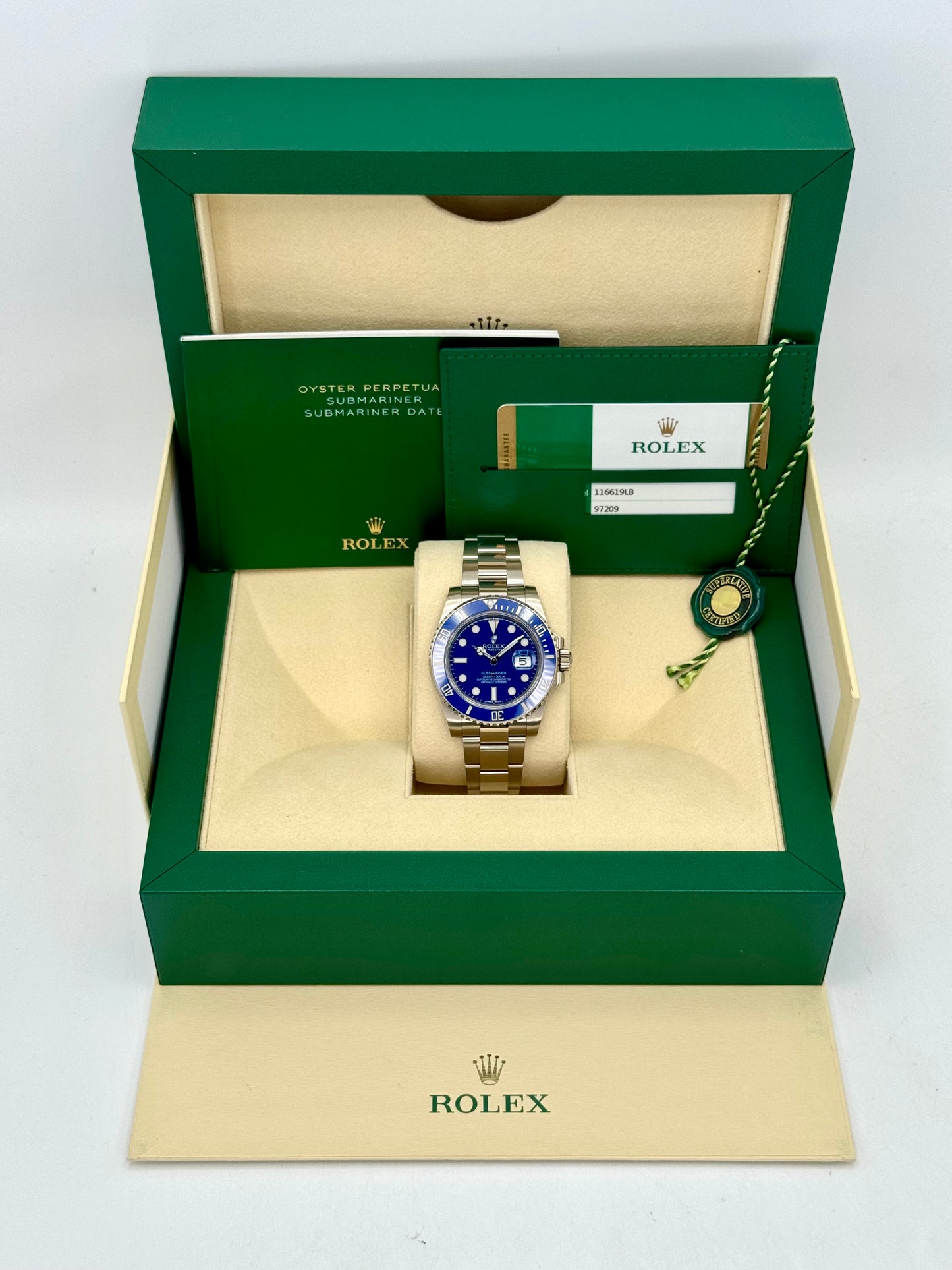 2018 Rolex Submariner "Smurf" 40mm 116619LB White Gold Blue Dial