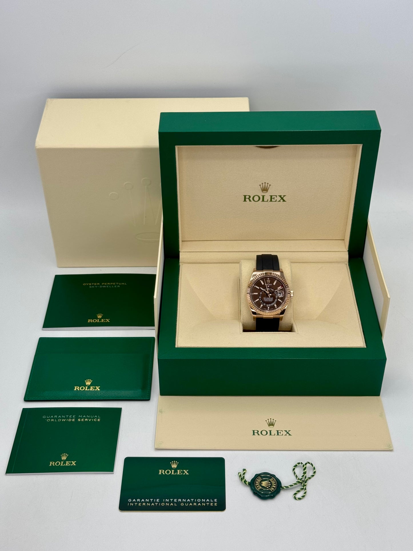 2022 Rolex Sky-Dweller 42mm 326235 Rose Gold Oysterflex Chocolate Dial - MyWatchLLC