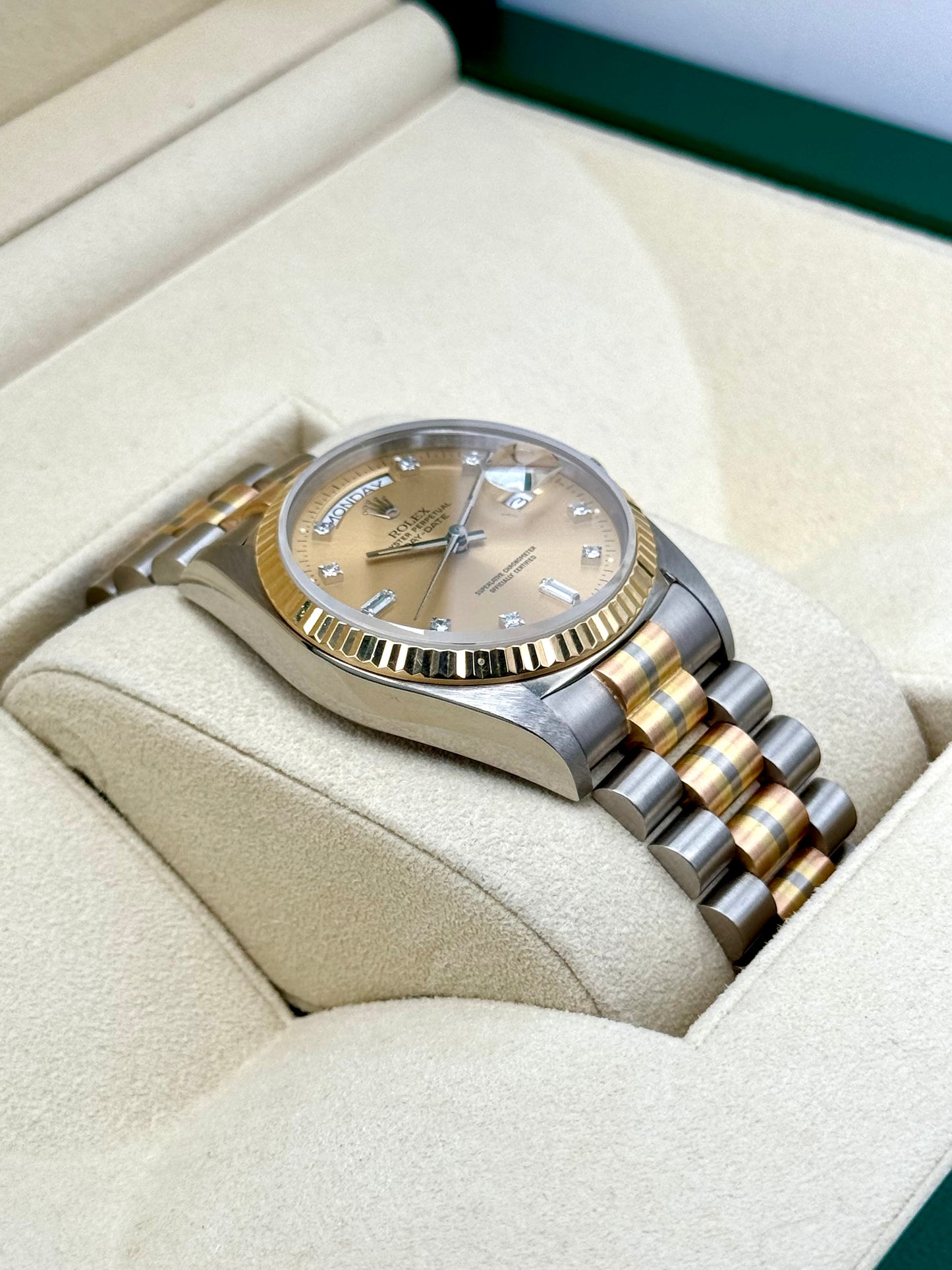 1985 Day-Date Rolex Tridor 36mm 18039B Jubilee Champagne Diamond Dial