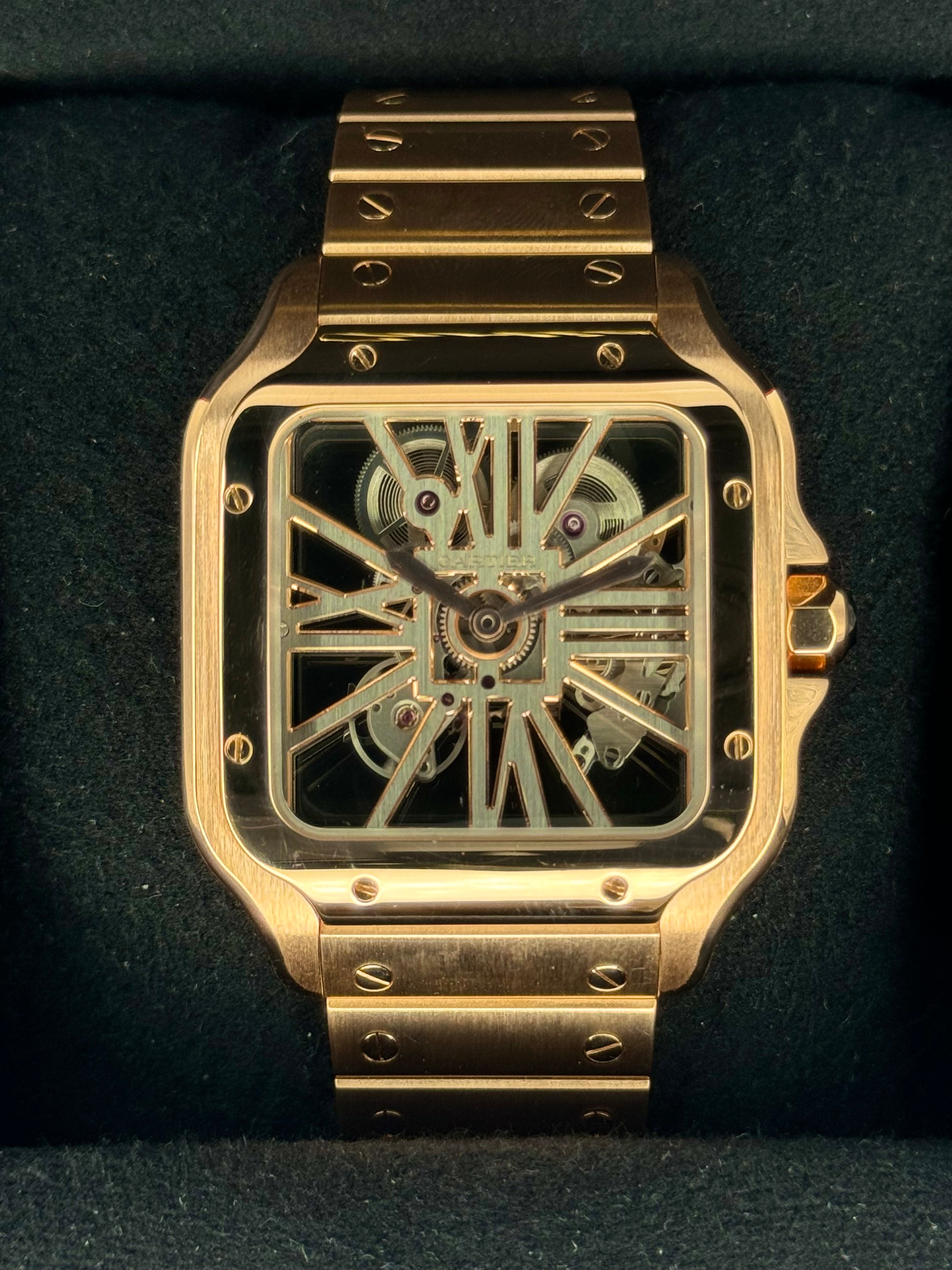 2021 Santos De Cartier 39.8mm WHSA0016 Rose Gold Skeleton Dial