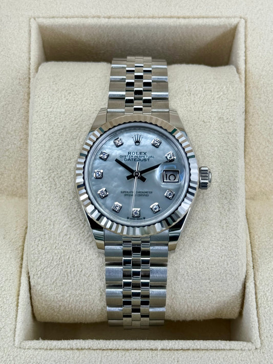 NEW 2023 Rolex Lady Datejust 28mm 279174 Jubilee MOP Diamond Dial - MyWatchLLC