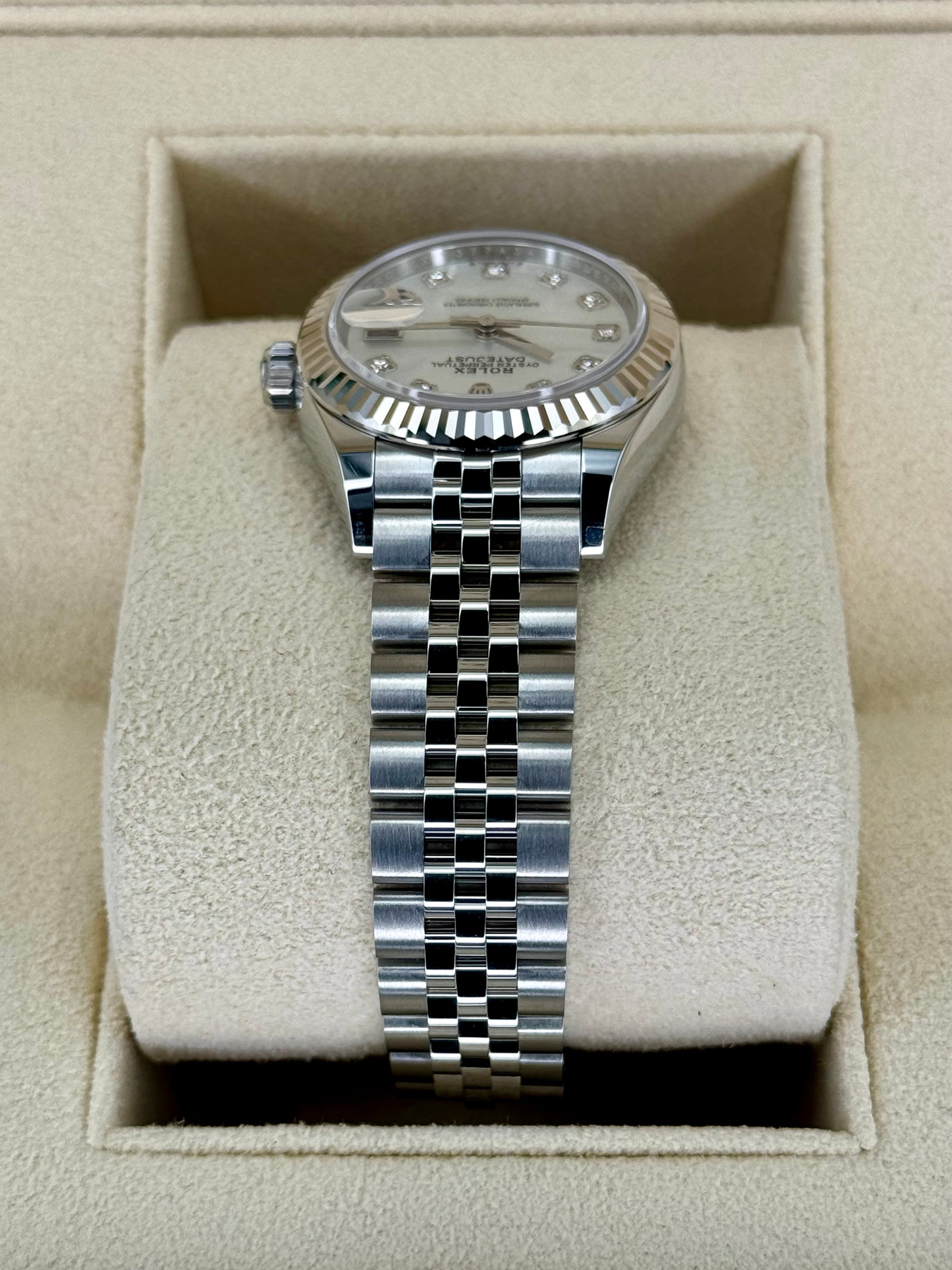 NEW 2023 Rolex Lady Datejust 28mm 279174 Jubilee MOP Diamond Dial - MyWatchLLC