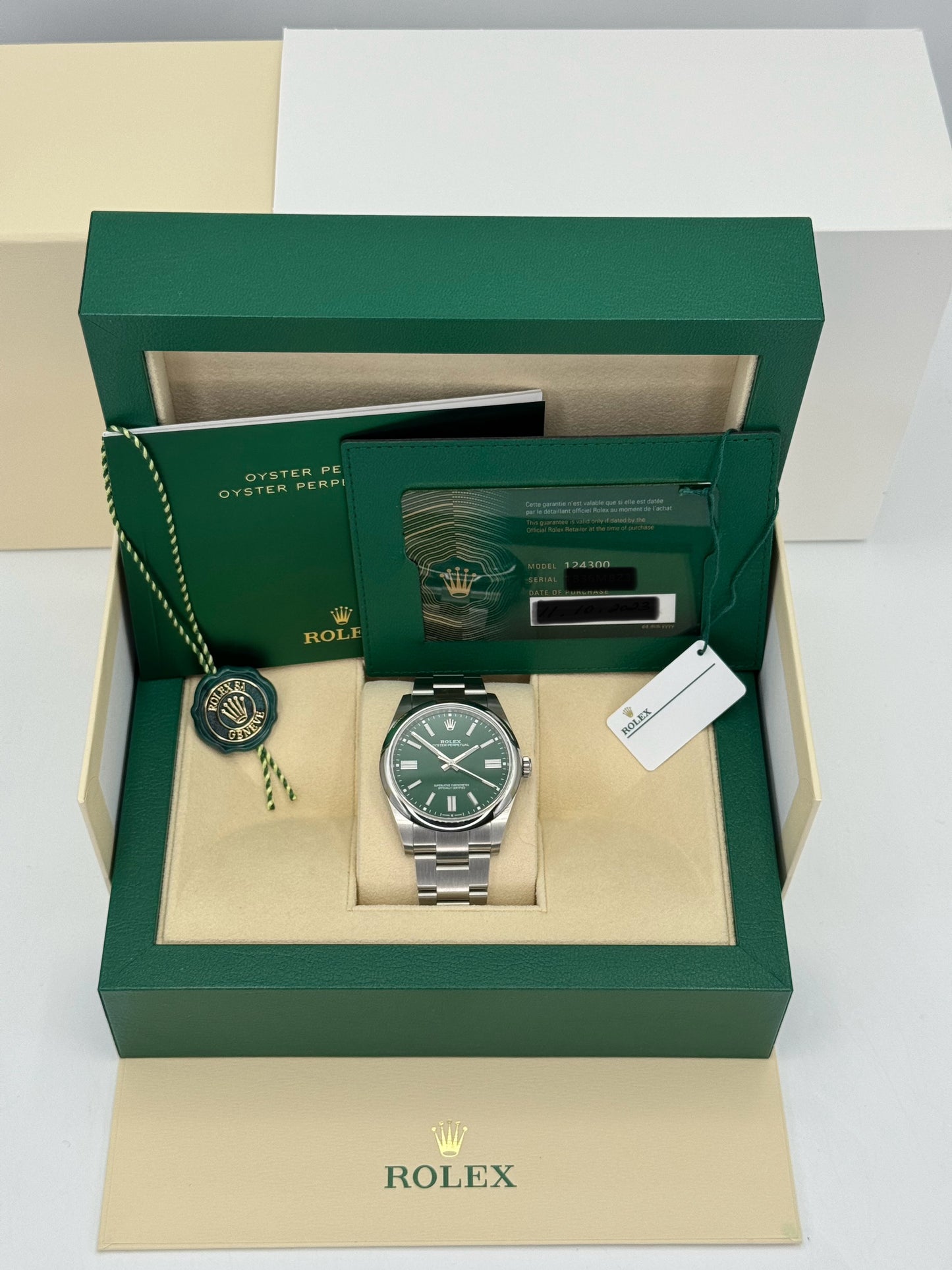 NEW 2023 Rolex Oyster Perpetual 41mm 124300 Stainless Steel Green Dial - MyWatchLLC