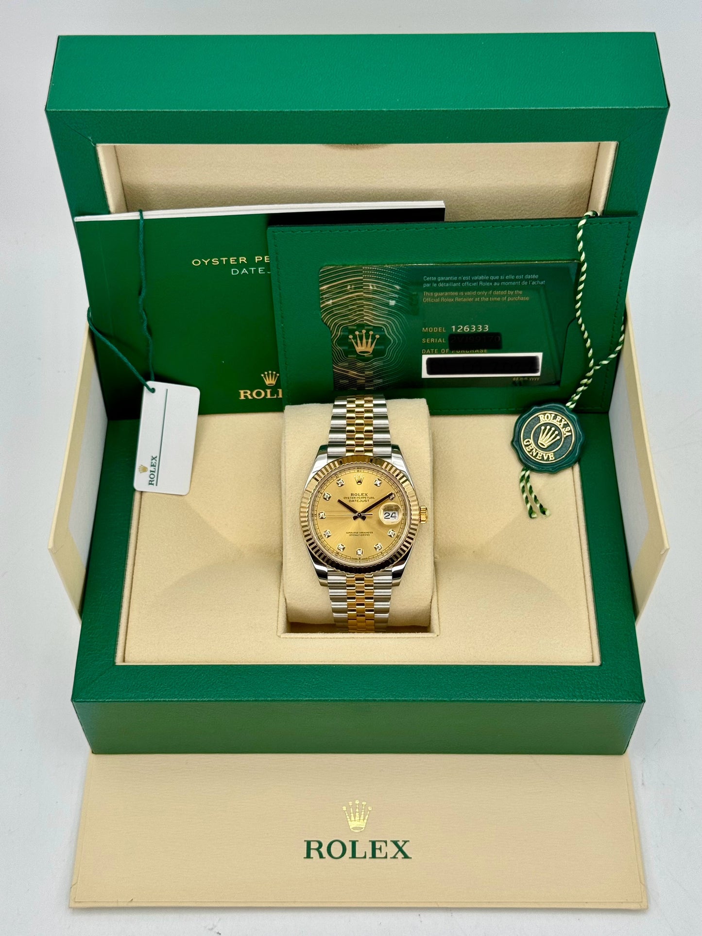 2022 Rolex Datejust 41mm 126333 Jubilee Champagne Diamond Dial