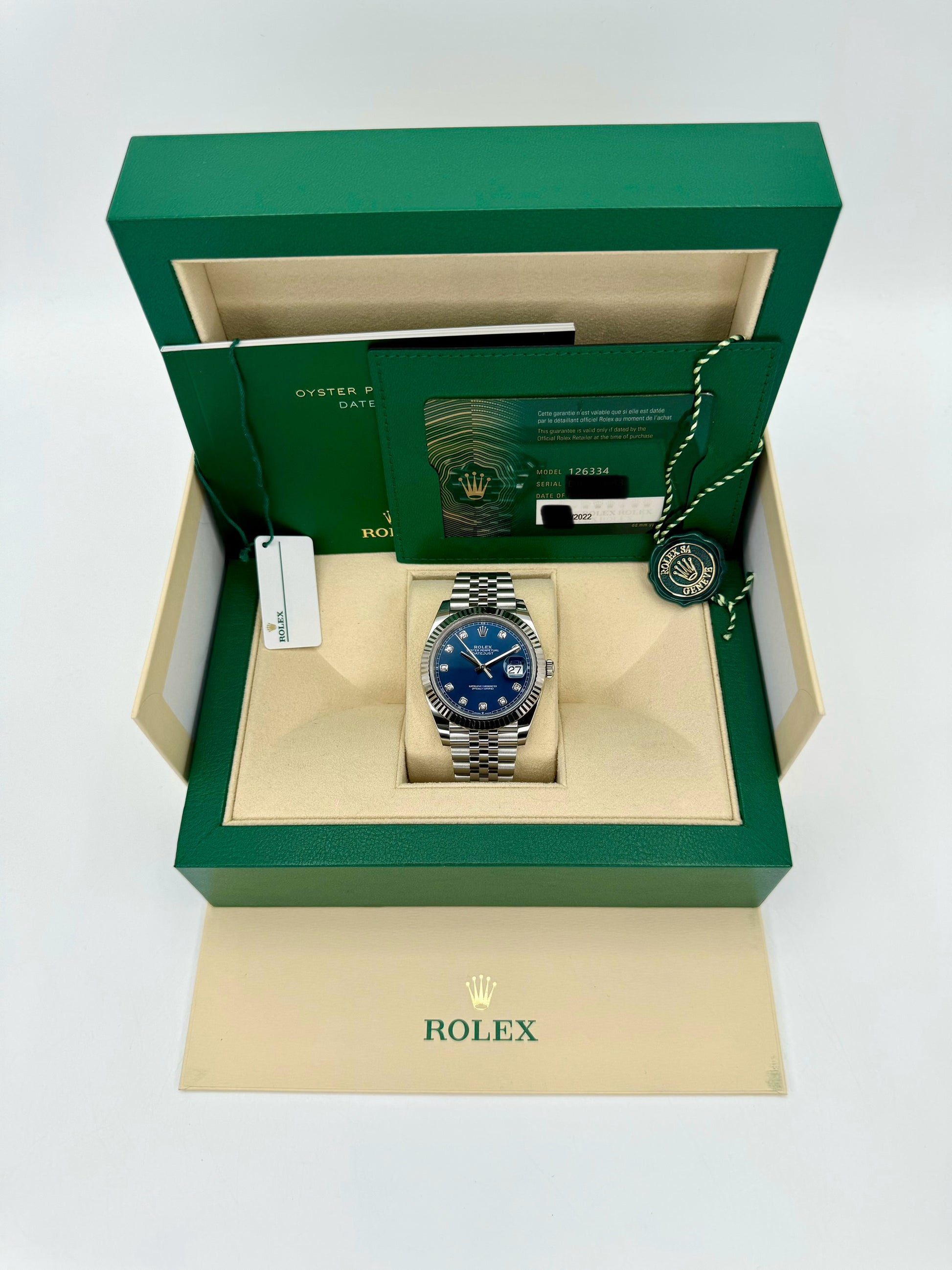 2022 Rolex Datejust 41mm 126333 Jubilee Blue Diamond Dial - MyWatchLLC