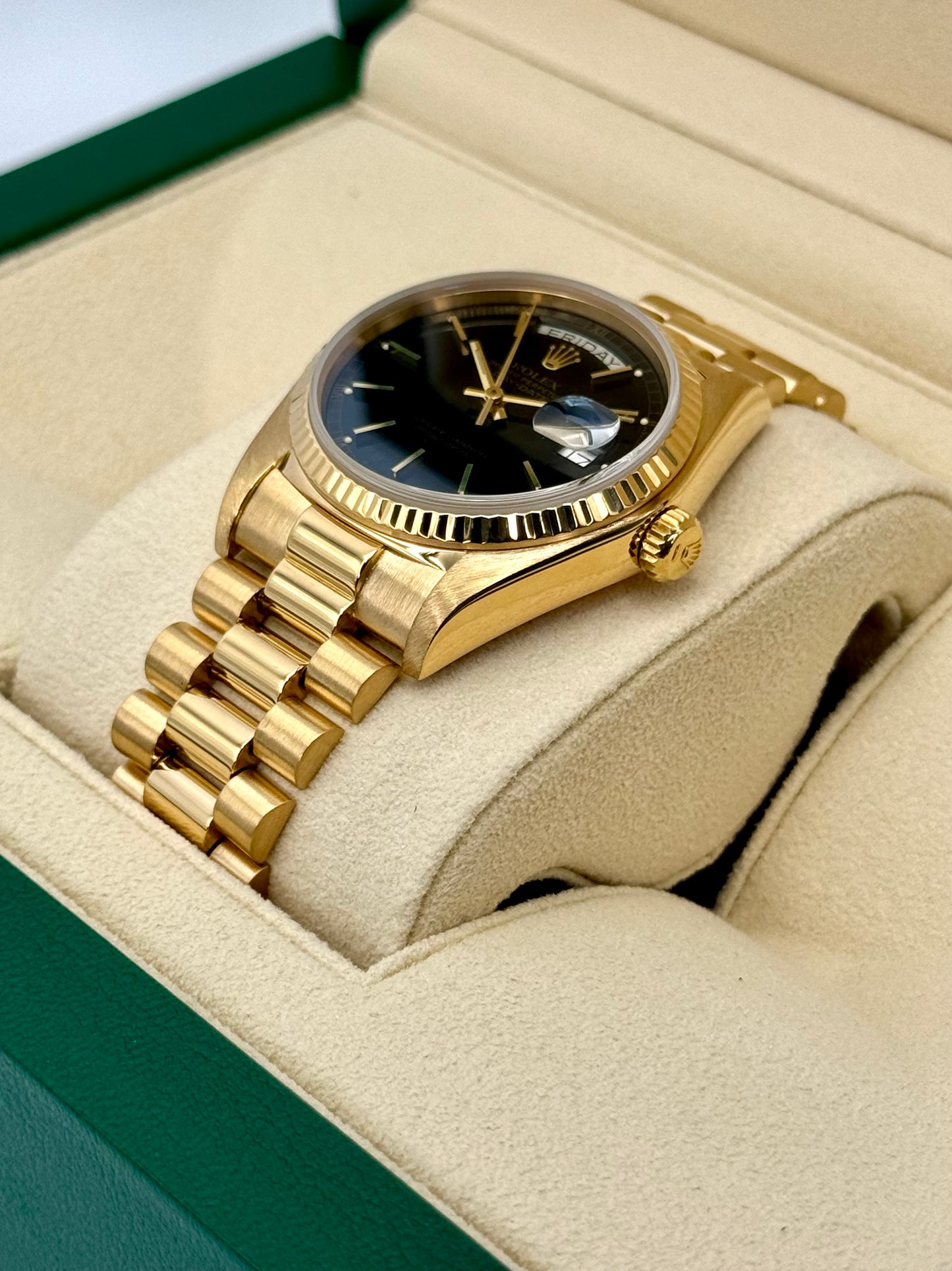 1981 Rolex Day-Date 36mm 18038 Presidential Black Dial