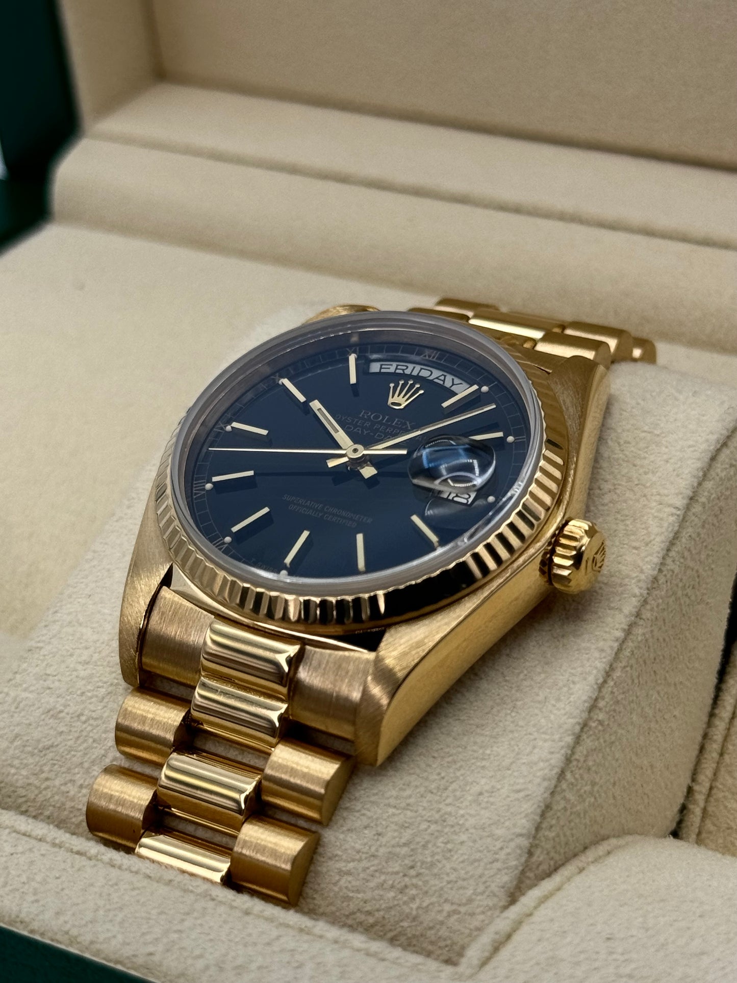 1981 Rolex Day-Date 36mm 18038 Presidential Black Dial