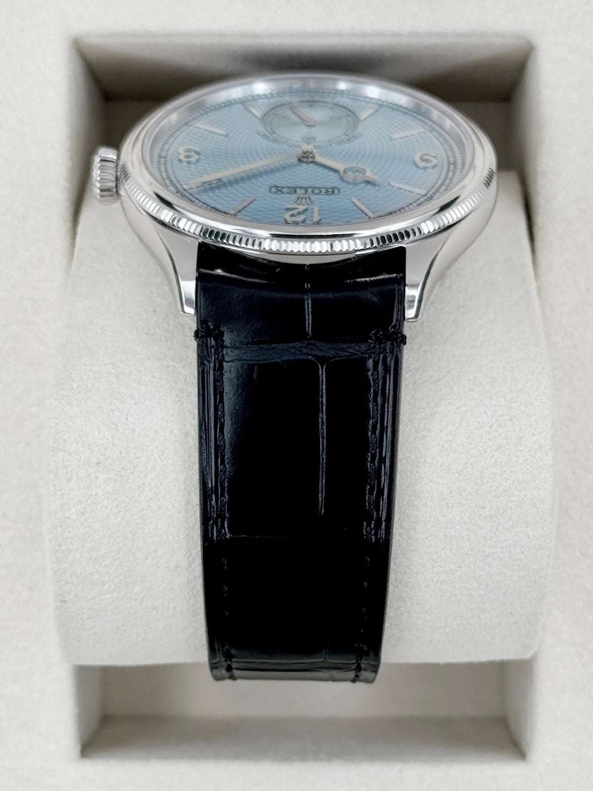 NEW 2026 Rolex 1908 39mm 52506 Platinum Ice Blue Dial Black Strap