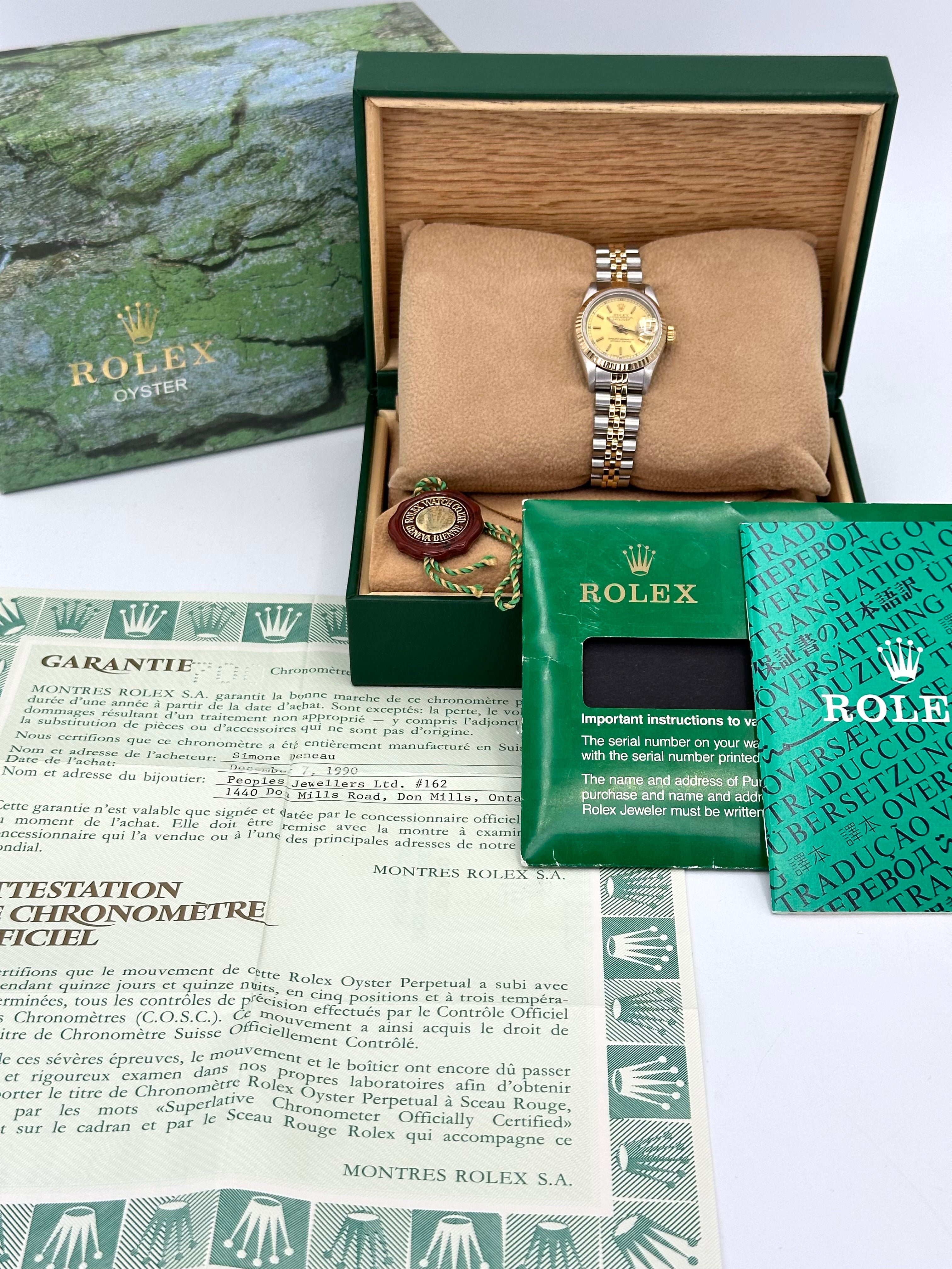 1990 Rolex Lady Datejust 28mm 69173 Two Tone Jubilee Champagne Dial