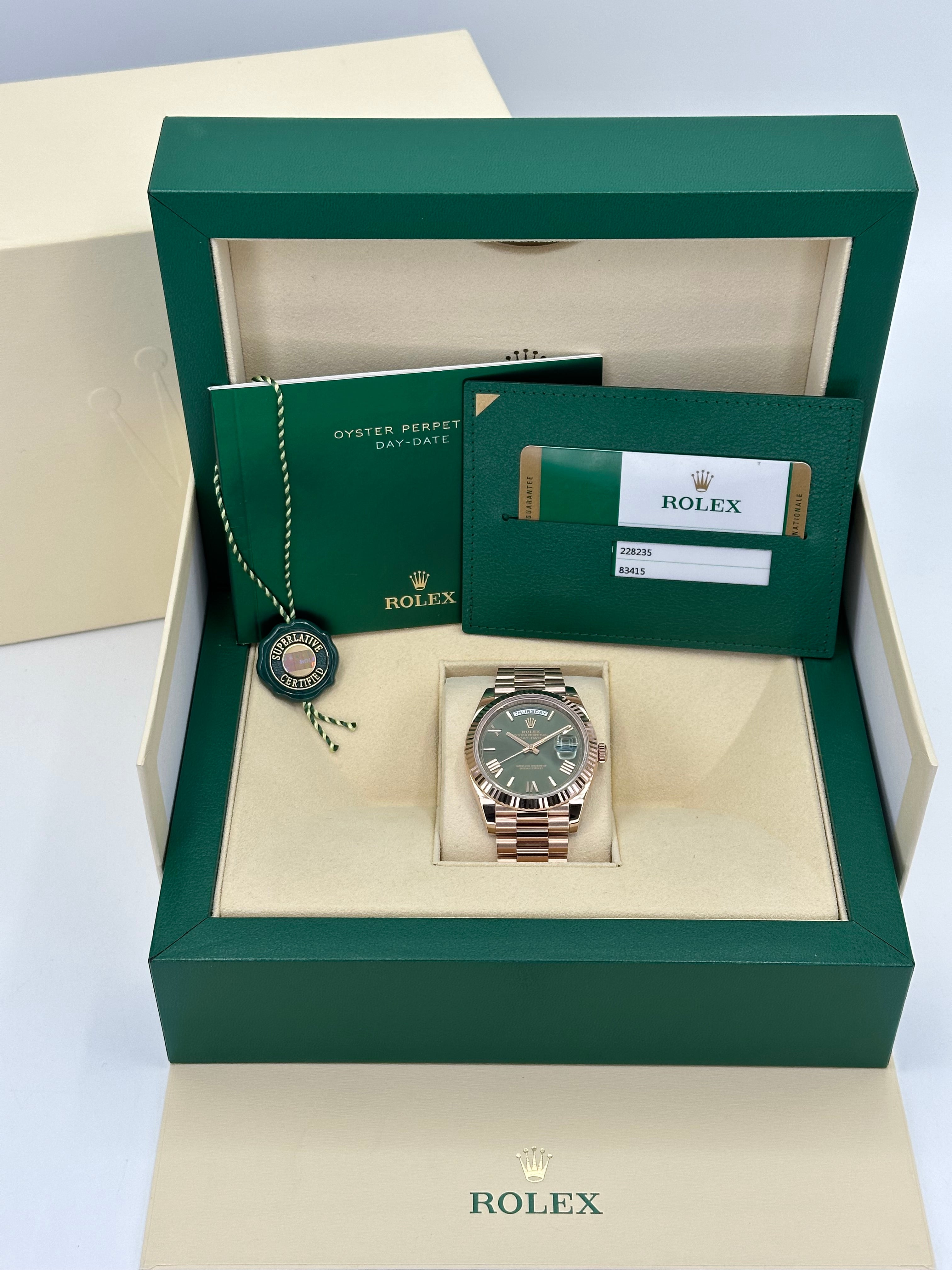 2019 Rolex Day Date 40mm 228235 Rose Gold Presidential Olive Dial