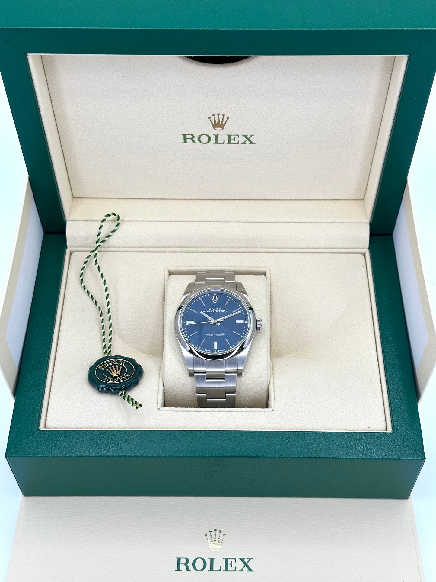 Rolex Oyster Perpetual 39mm 114300 Blue Stick Dial - MyWatchLLC