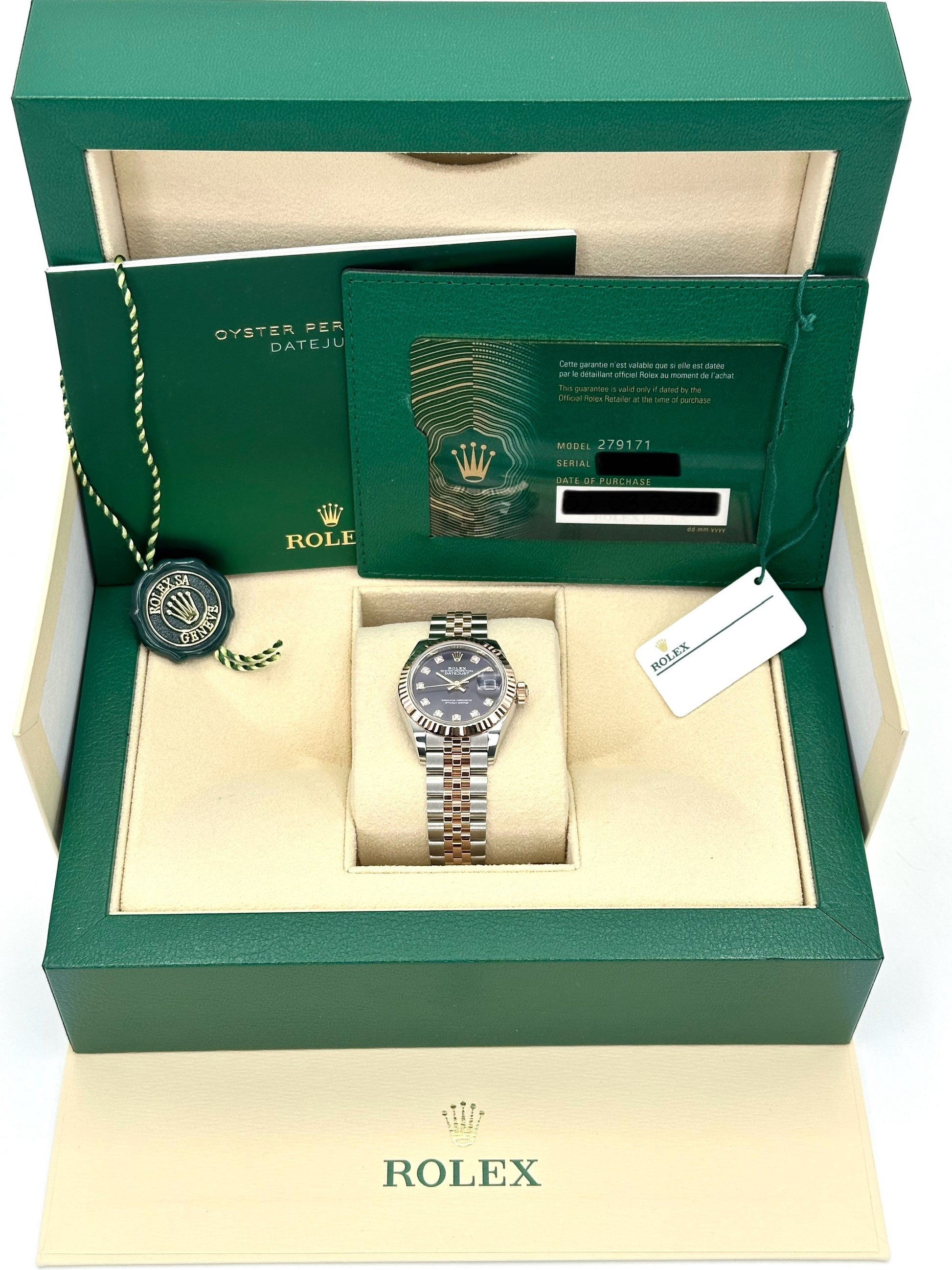 NEW 2024 Rolex Lady Datejust 28mm 279171 Two-Tone Purple Diamond Dial - MyWatchLLC