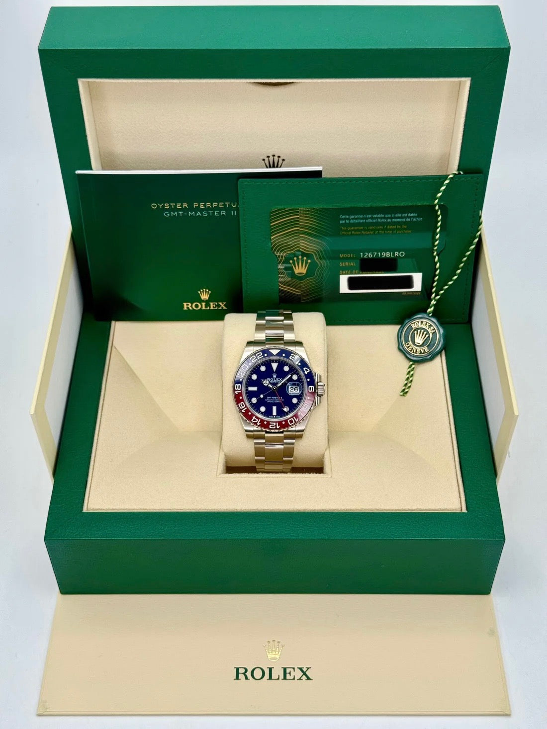 NEW 2025 Rolex GMT-Master II "Pepsi" 40mm 126719BLRO White Gold Blue Dial