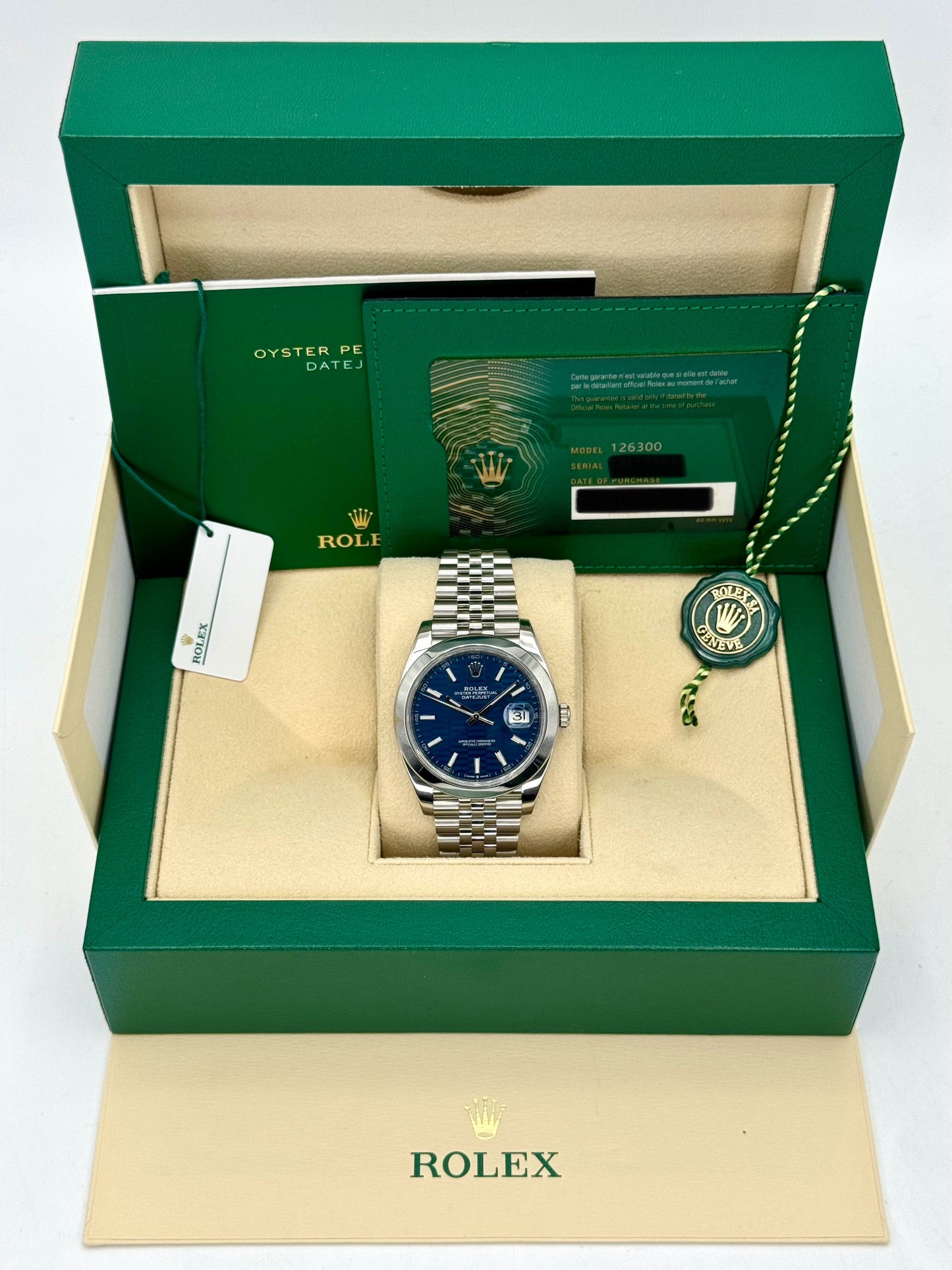 2022 Rolex Datejust 41mm 126300 Stainless Steel Jubilee Blue Motif Dial