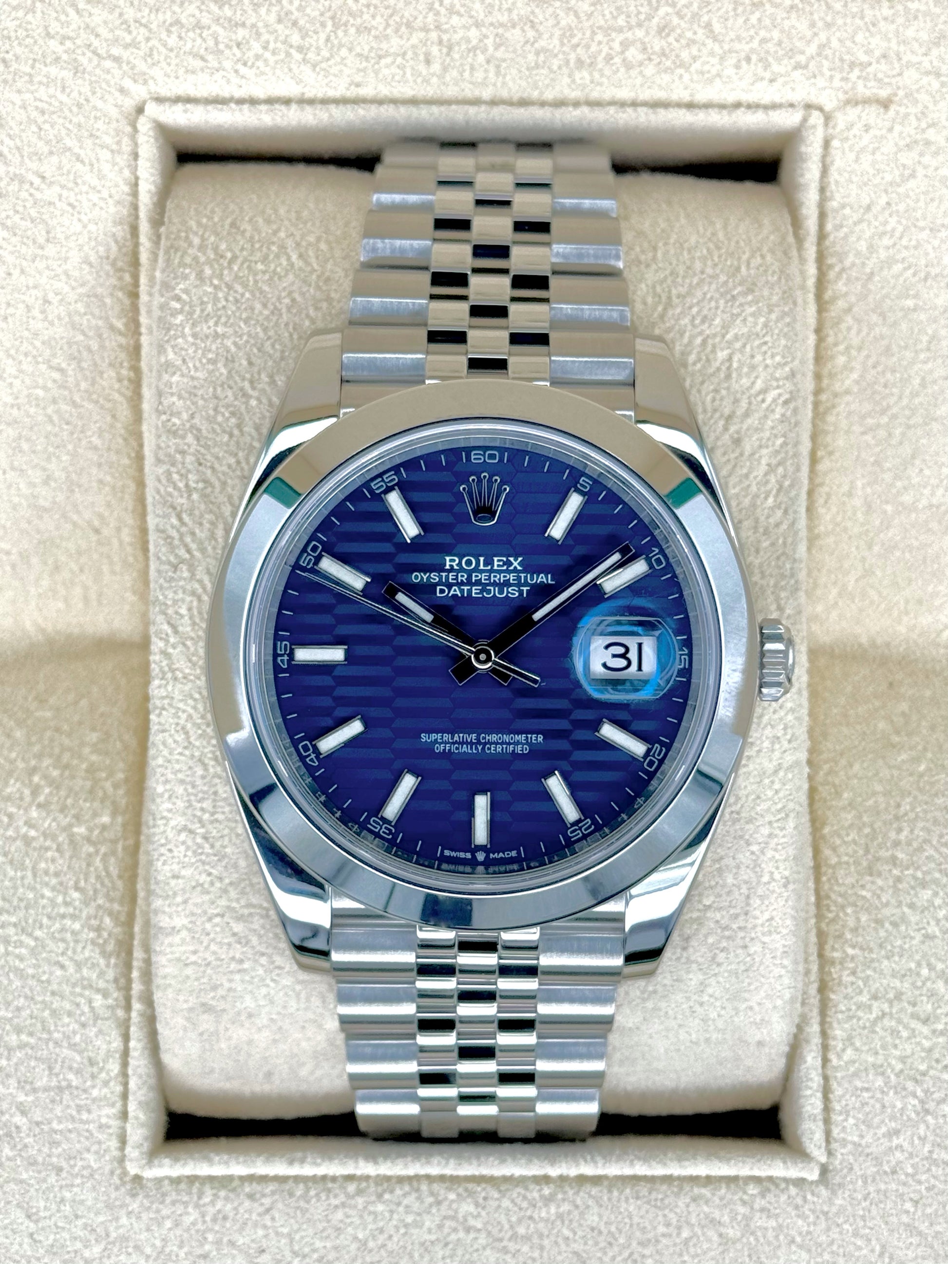 2022 Rolex Datejust 41mm 126300 Stainless Steel Jubilee Blue Motif Dia