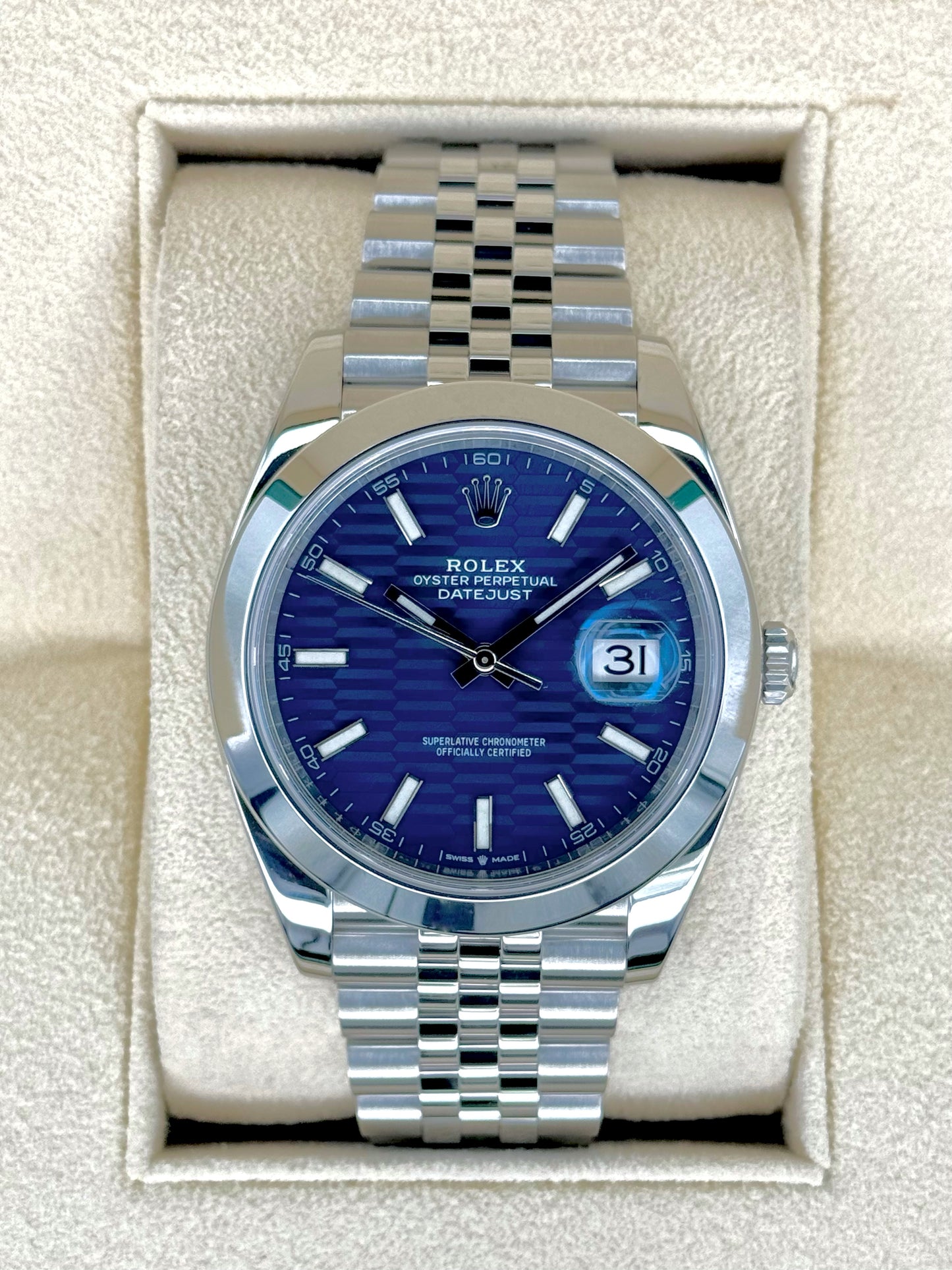 2022 Rolex Datejust 41mm 126300 Stainless Steel Jubilee Blue Motif Dial