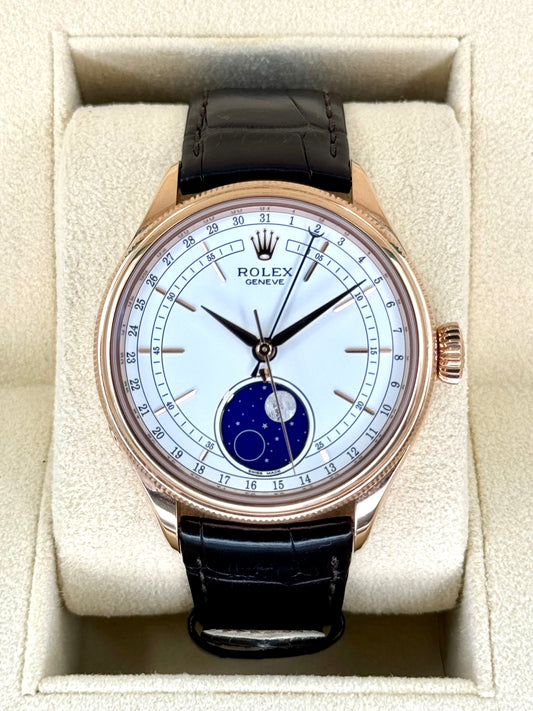 2020 Cellini Moonphase 39mm 50535 Rose Gold White Dial - MyWatchLLC