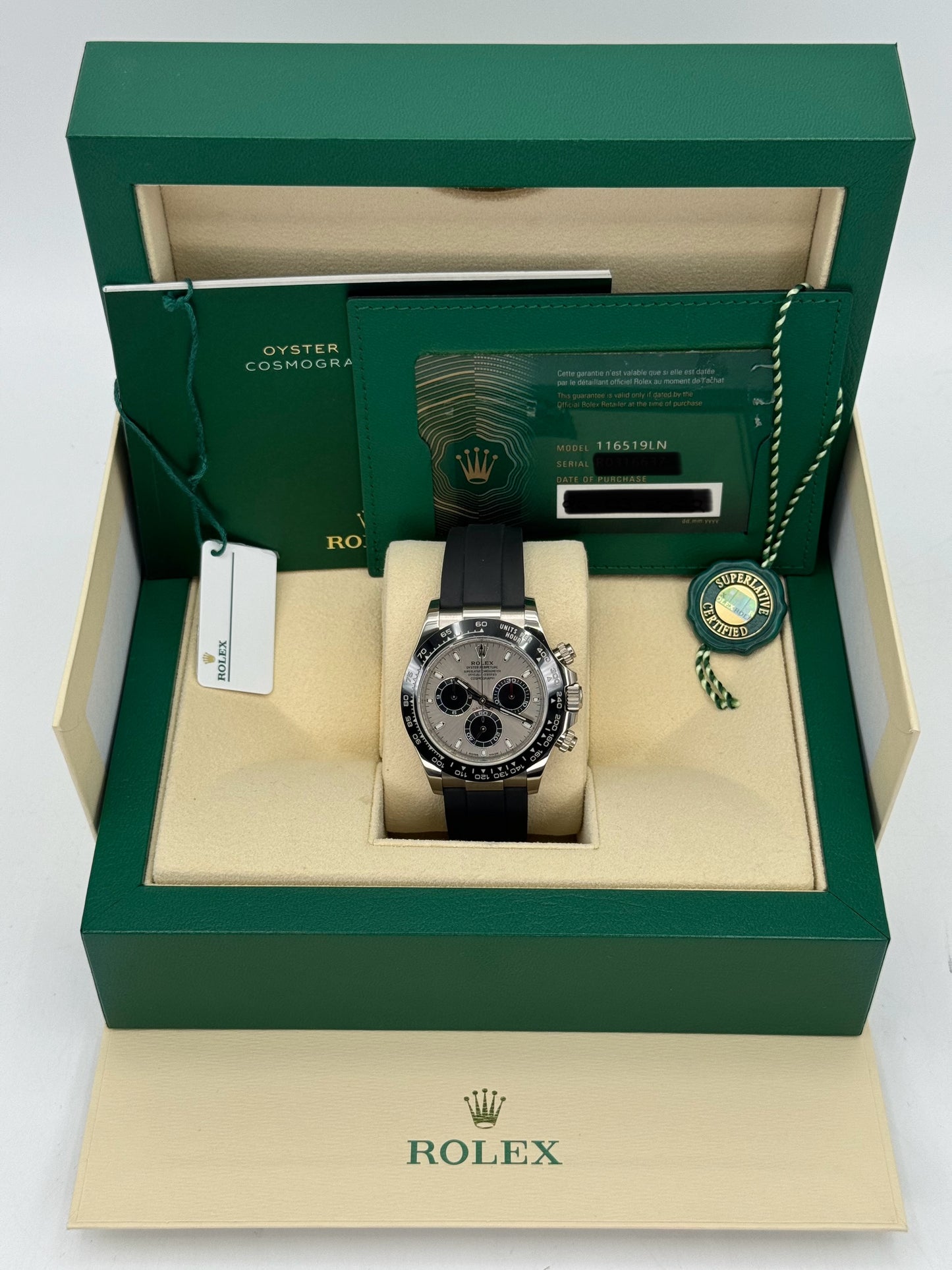 2022 Rolex Daytona 40mm 116519LN White Gold Silver Ghost Dial