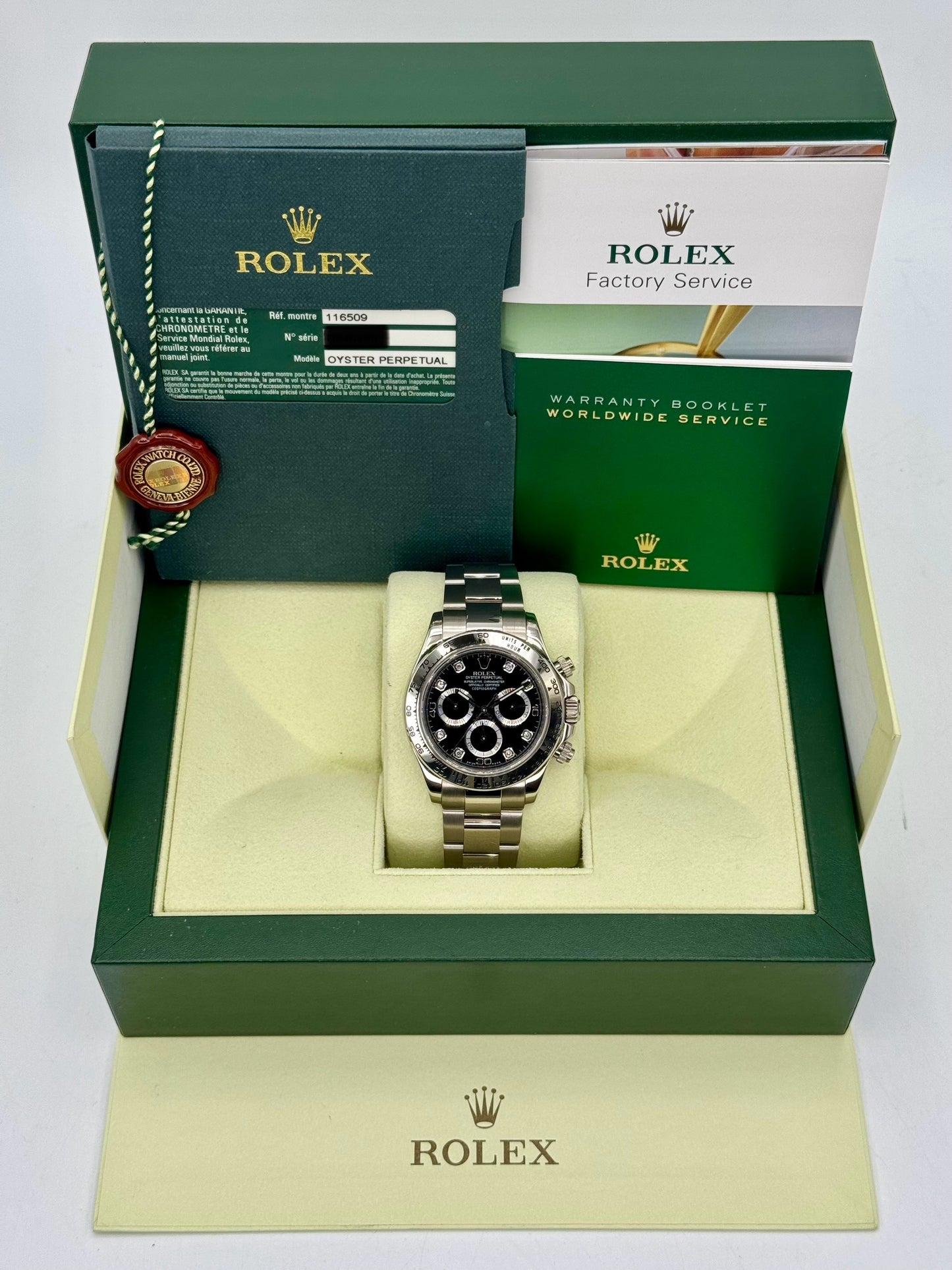 2009 Rolex Daytona 40mm 116509 White Gold Black Diamond Dial