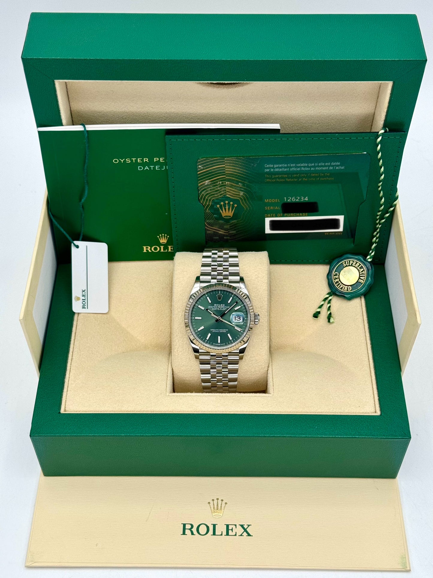 2024 Rolex Datejust 36mm 126234 Stainless Steel Jubilee Green Dial