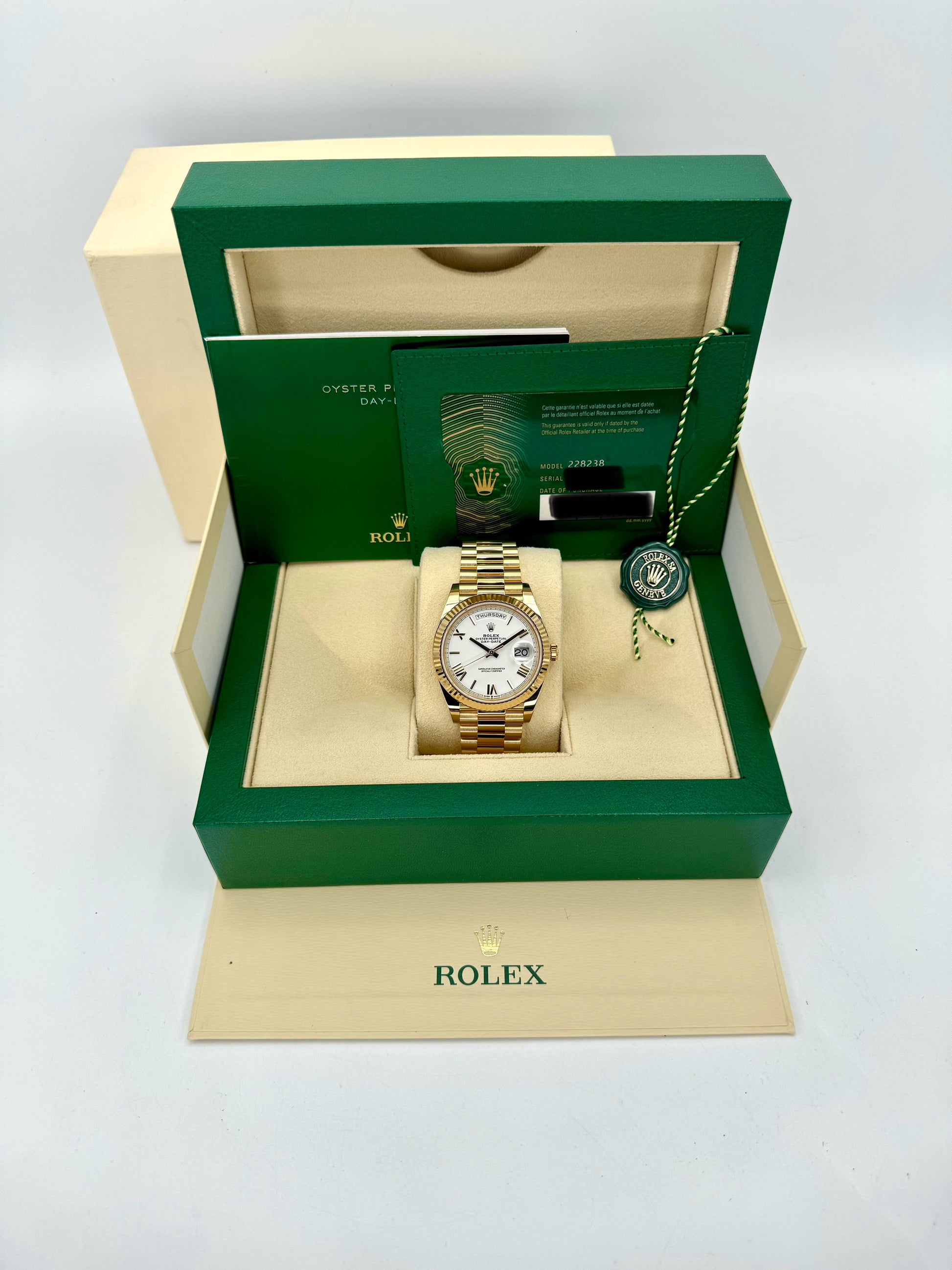 2022 Rolex Day-Date 40mm 228238 Presidential White Roman Numeral Dial - MyWatchLLC