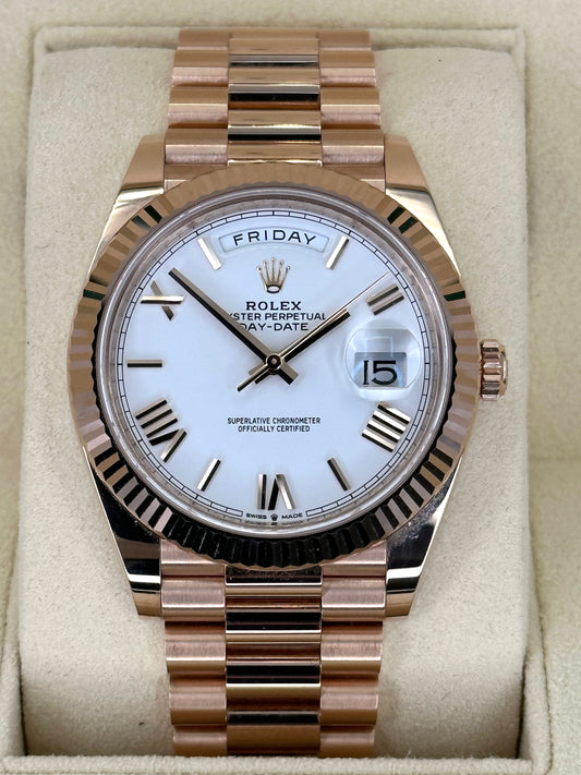 NEW 2024 Rolex Day-Date 228235 Rose Gold White Roman Numeral Dial - MyWatchLLC