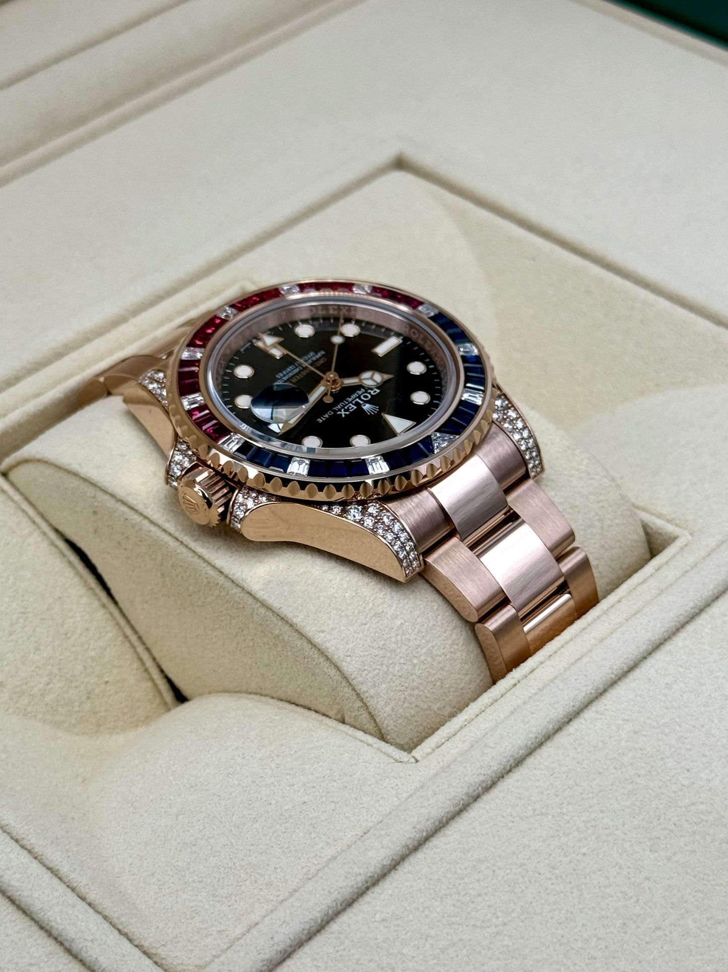 2021 Rolex GMT-Master II 40mm 126755SARU Rose Gold Sapphire and Ruby