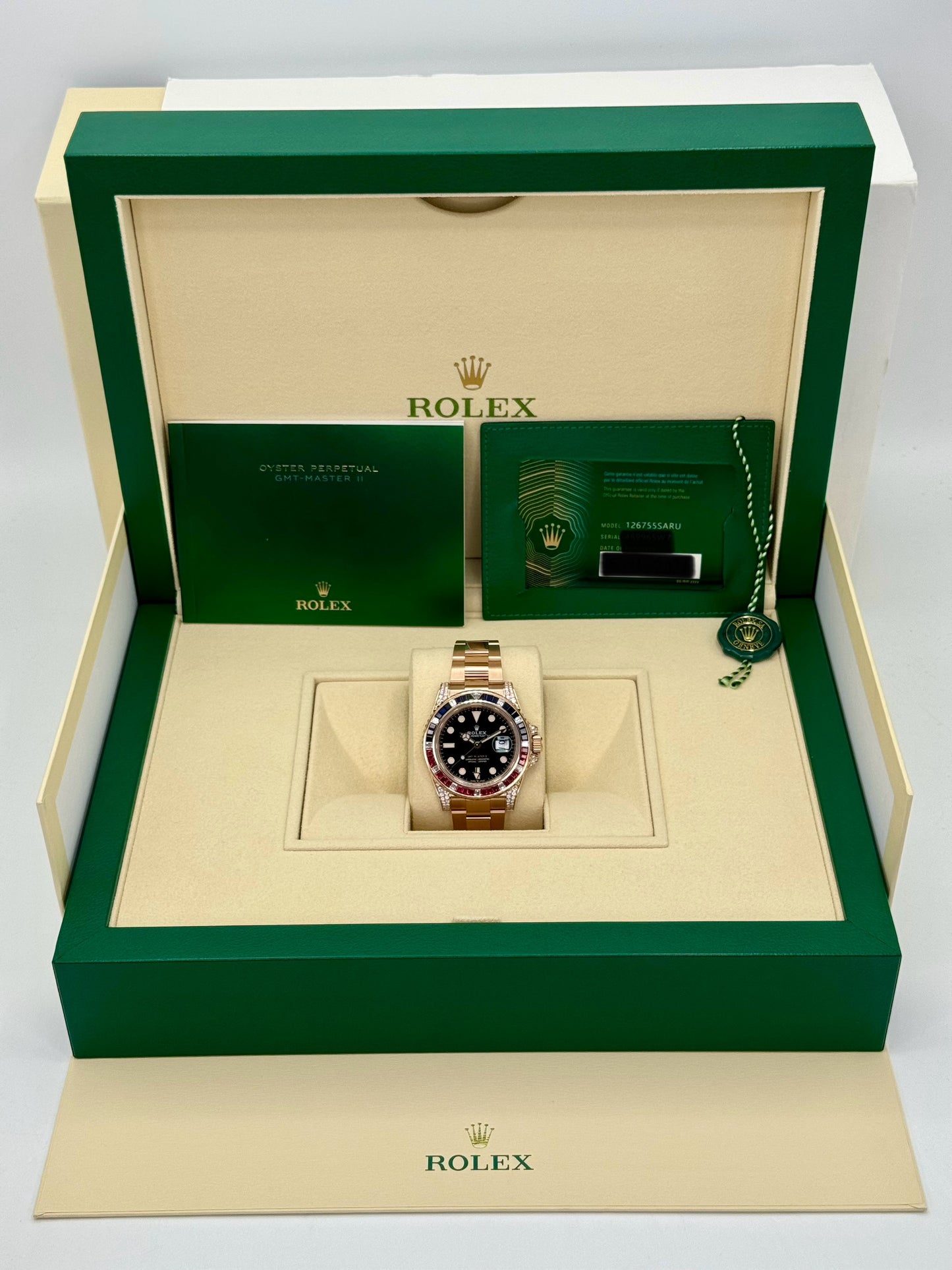 2021 Rolex GMT-Master II 40mm 126755SARU Rose Gold Sapphire and Ruby