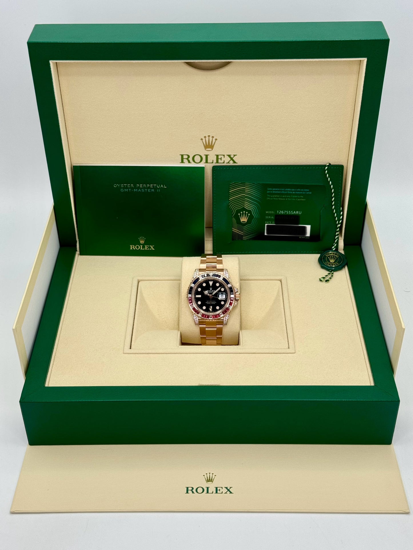 2021 Rolex GMT-Master II 40mm 126755SARU Rose Gold Sapphire and Ruby